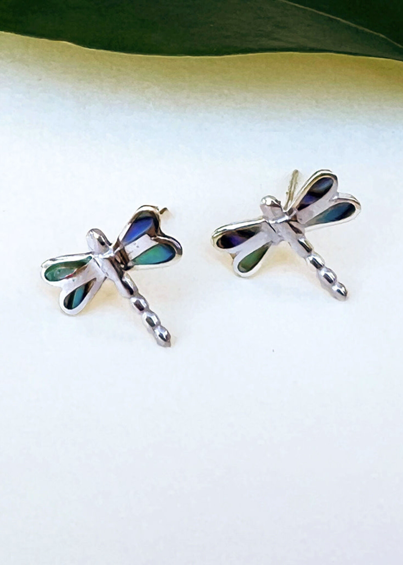 Women's Peace Collection Abalone Dragonfly Stud Earrings - Sterling Silver