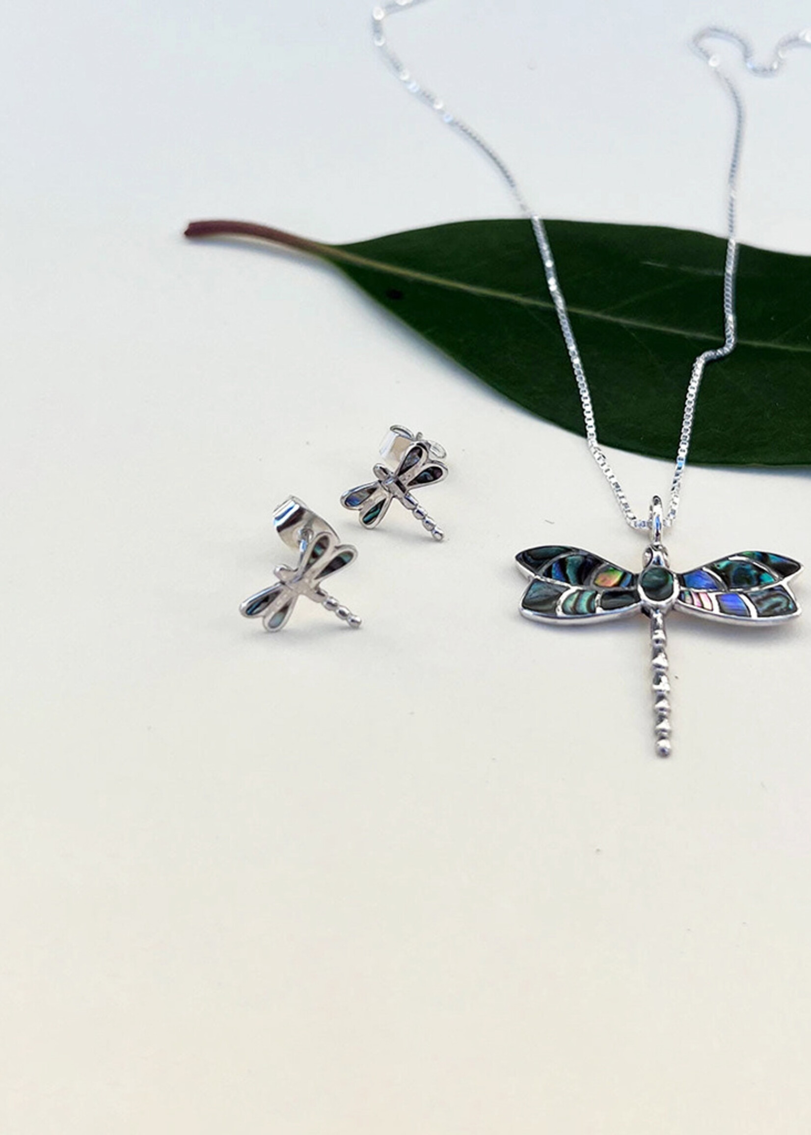 Women's Peace Collection Abalone Dragonfly Stud Earrings - Sterling Silver