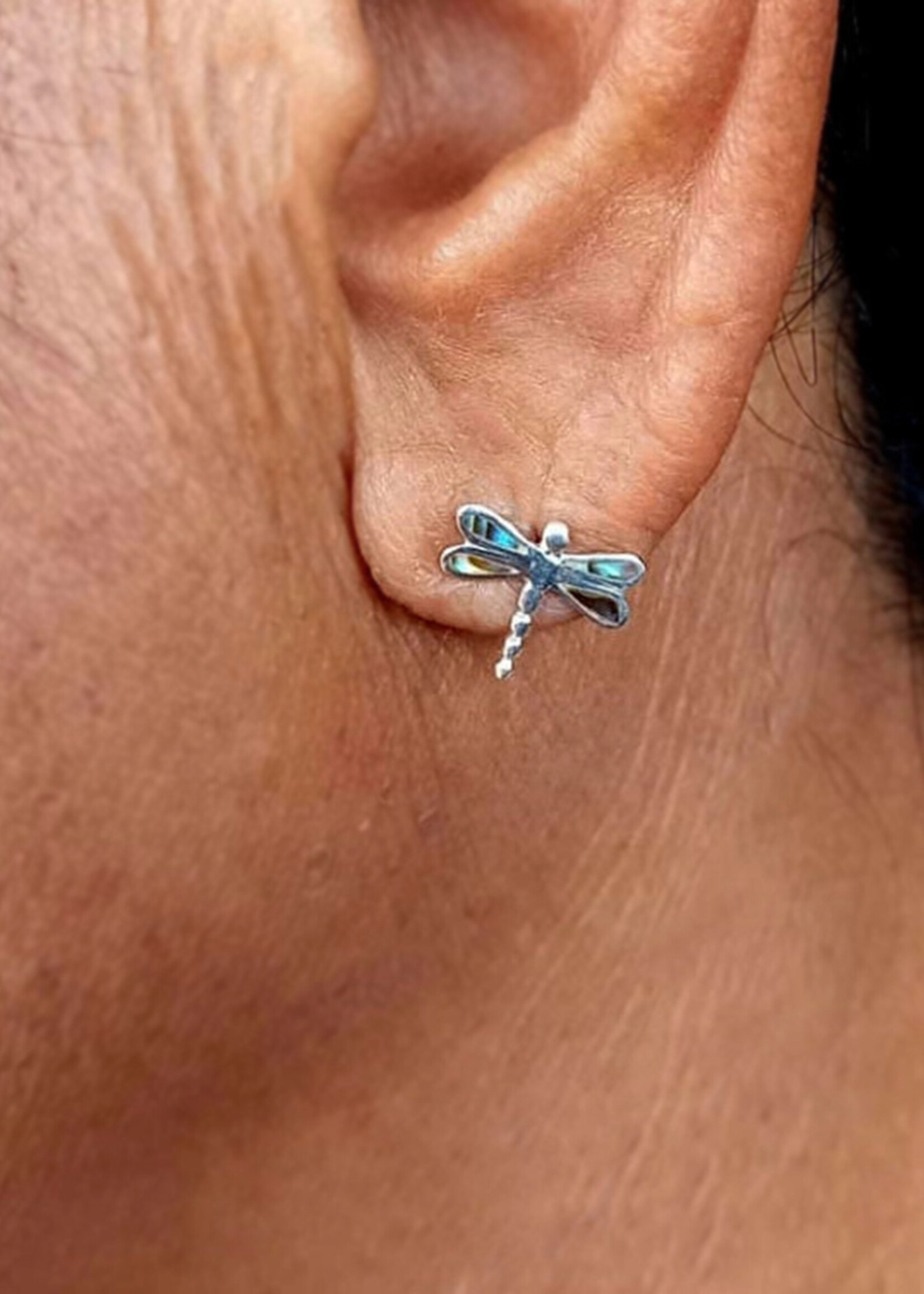 Women's Peace Collection Abalone Dragonfly Stud Earrings - Sterling Silver