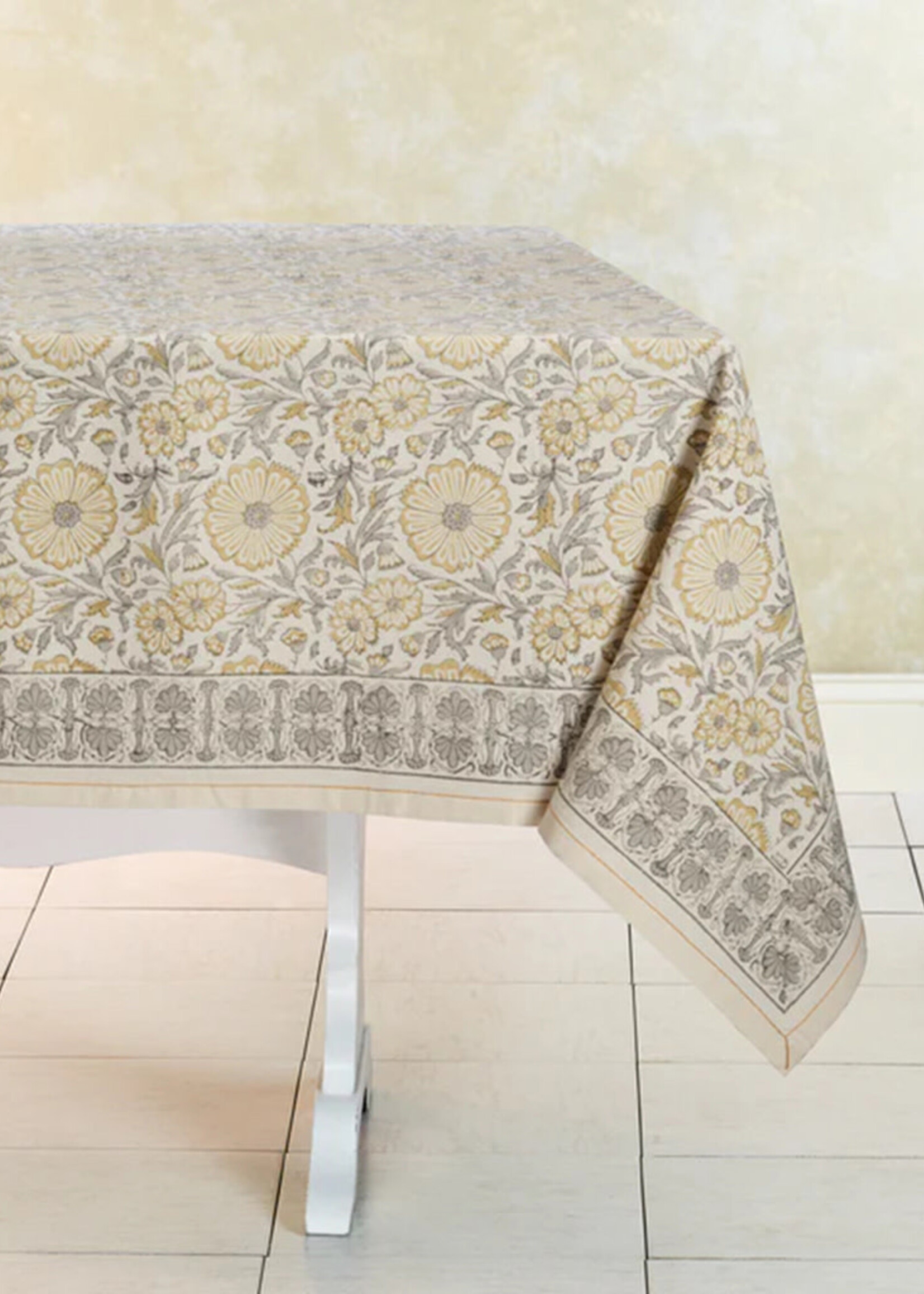 Sustainable Threads Zinnia Block Print Tablecloth - 60in x 90in