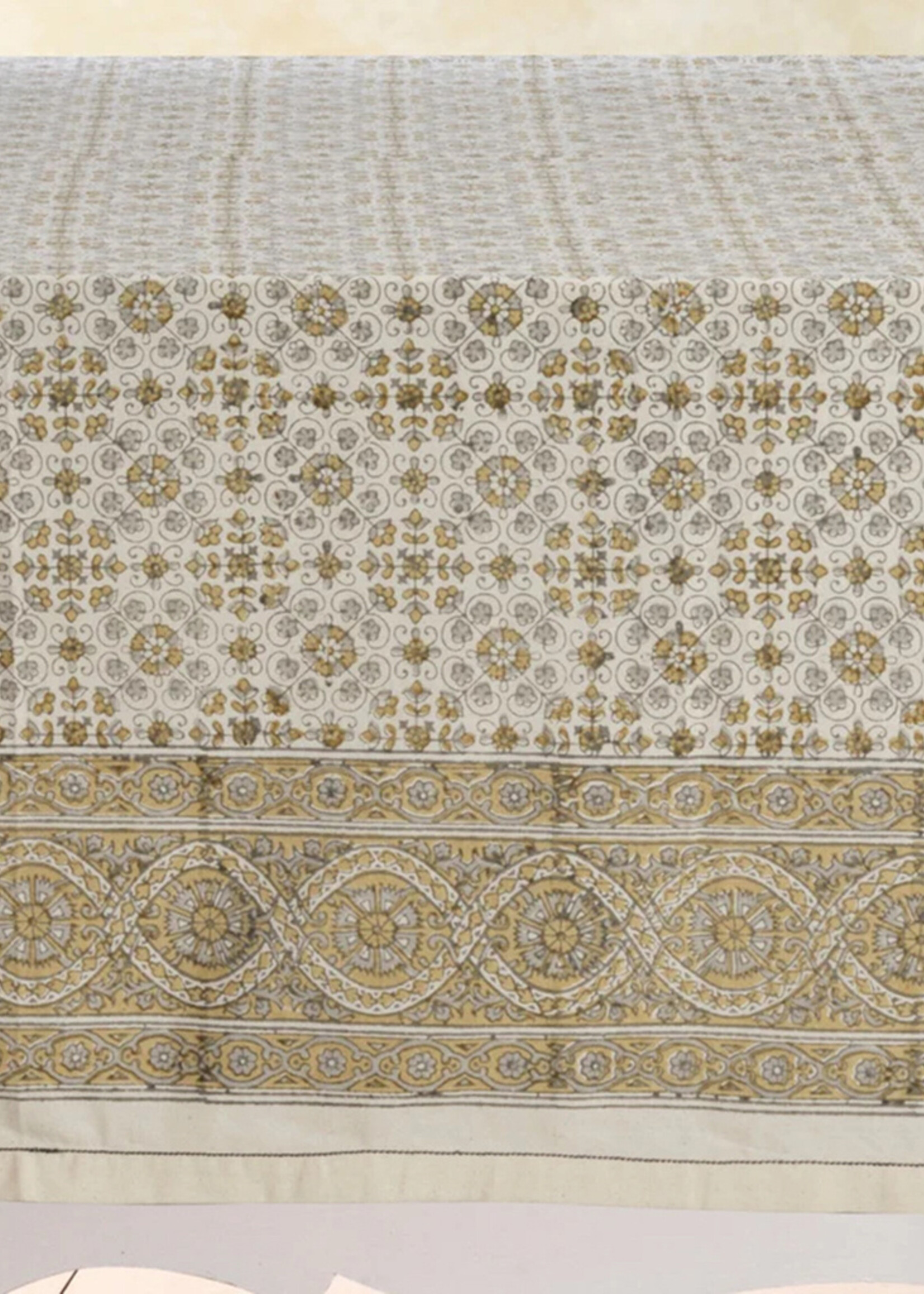 Sustainable Threads Lily Block Print Tablecloth - 60in x 90in