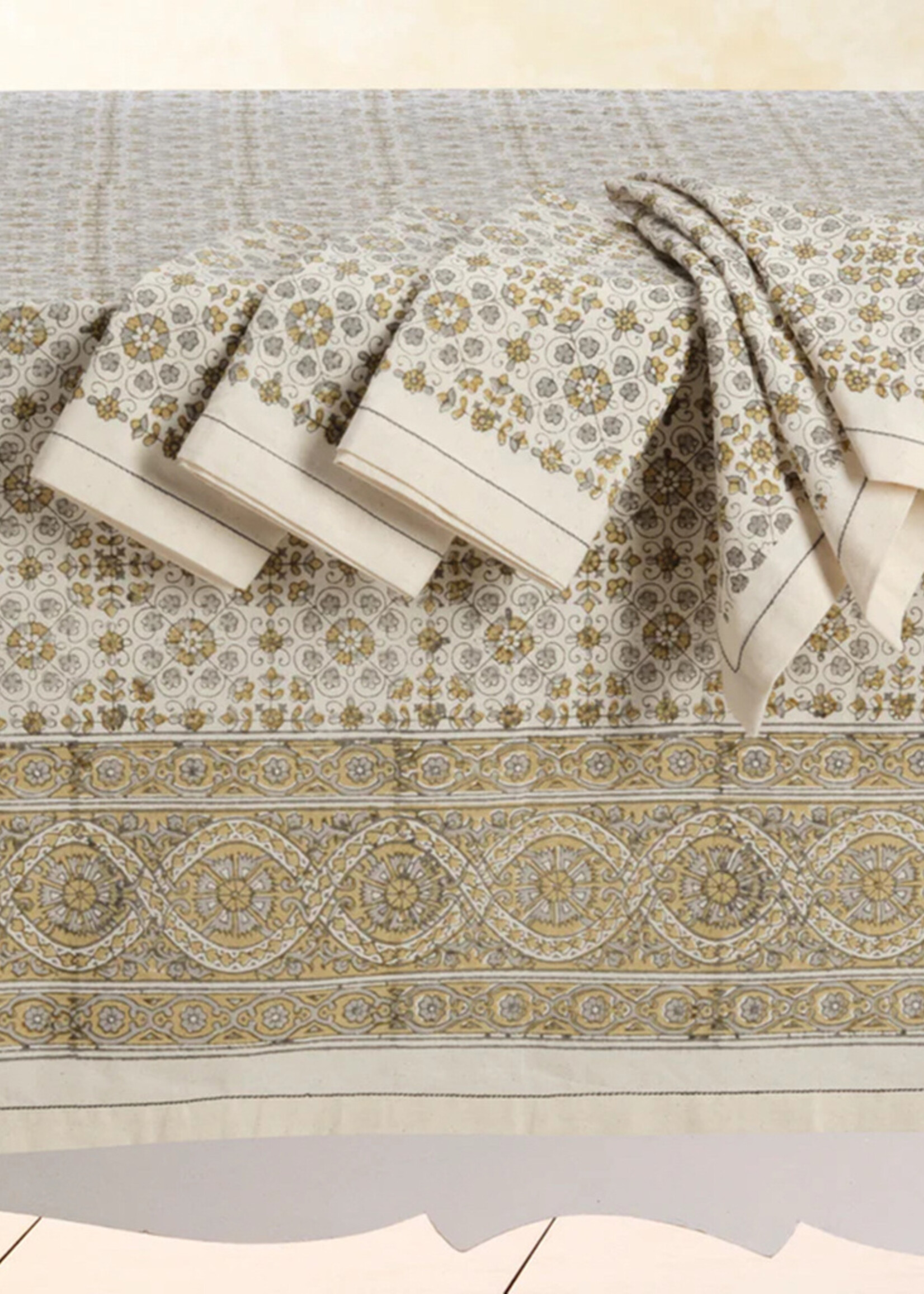 Sustainable Threads Lily Block Print Tablecloth - 60in x 90in
