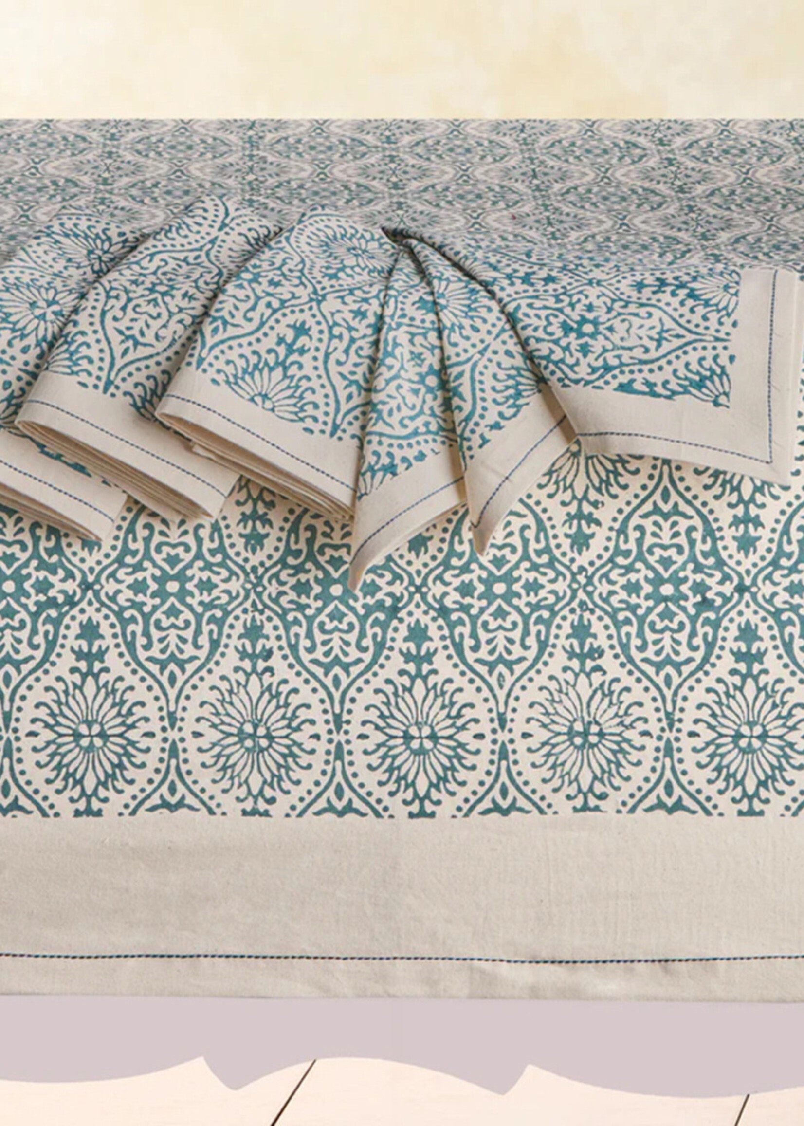 Sustainable Threads Motifs Fog Blue Tablecloth - 60in x 90in