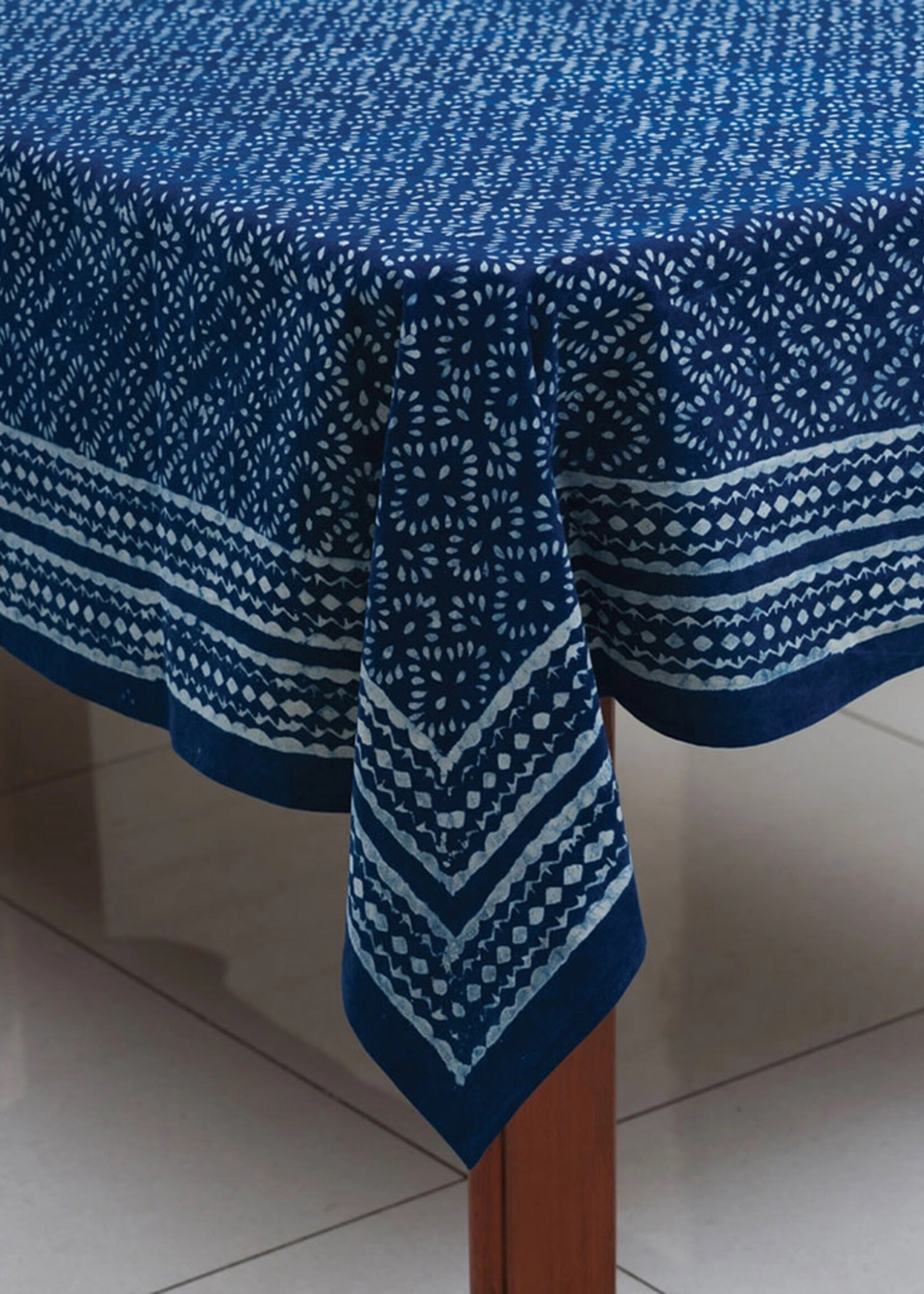 Sevya Indigo Block Print Tablecloth - 60in x 90in