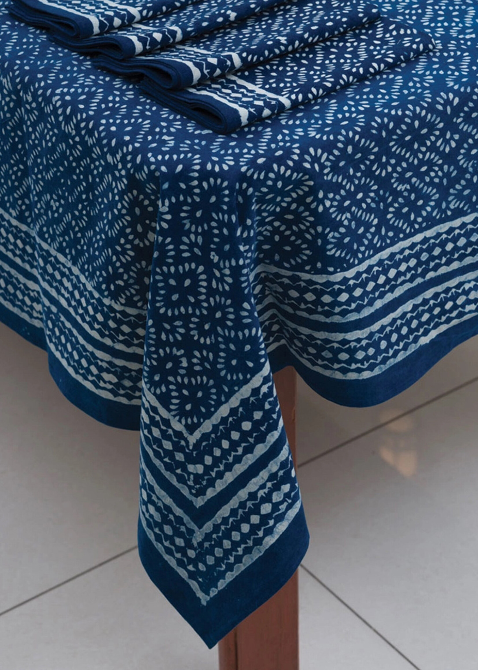Sevya Indigo Block Print Tablecloth - 60in x 90in