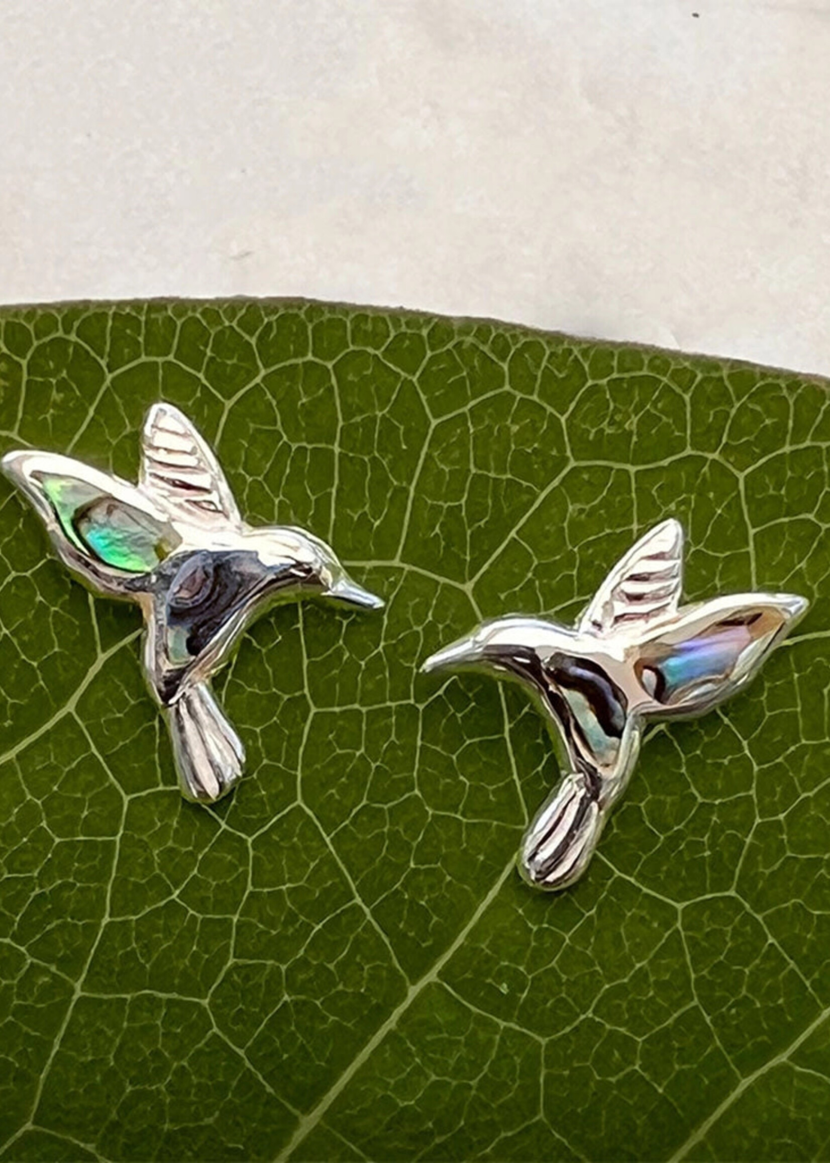 Women's Peace Collection Abalone Hummingbird Stud Earrings - Sterling Silver