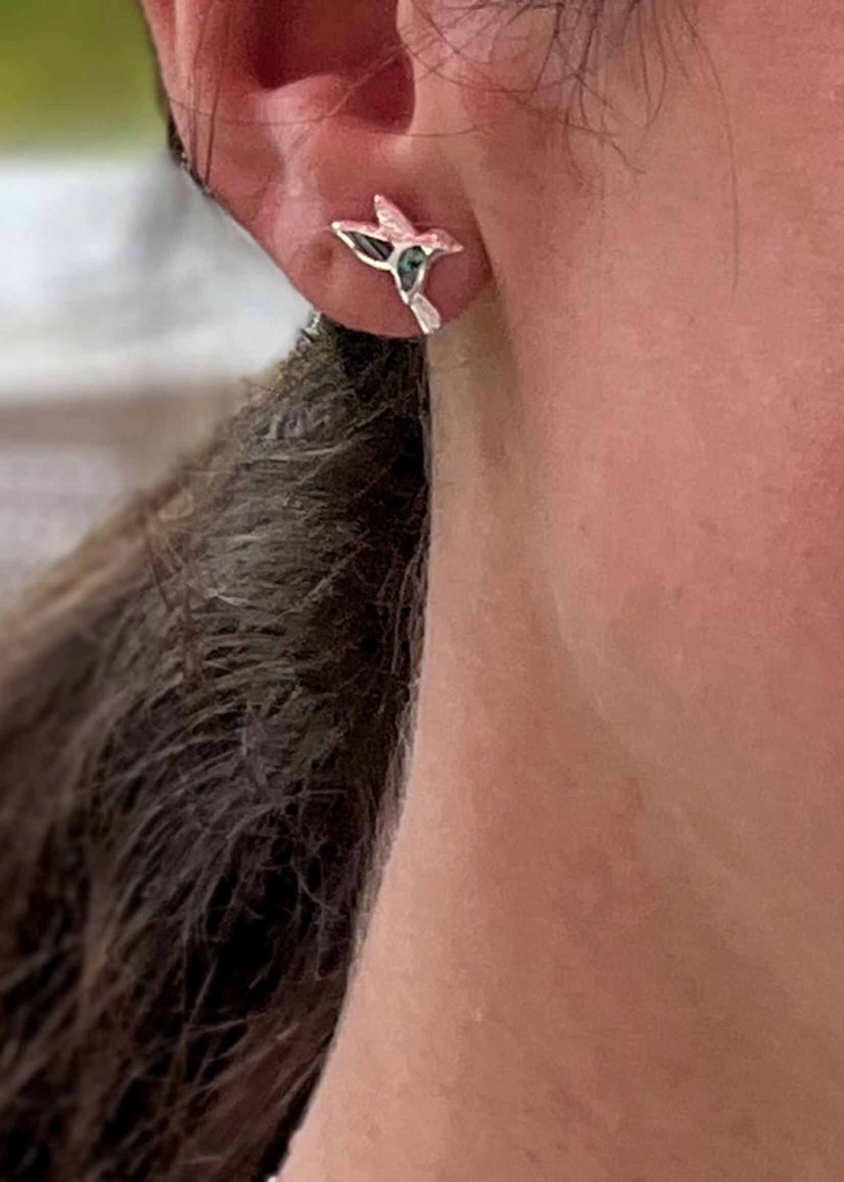 Women's Peace Collection Abalone Hummingbird Stud Earrings - Sterling Silver