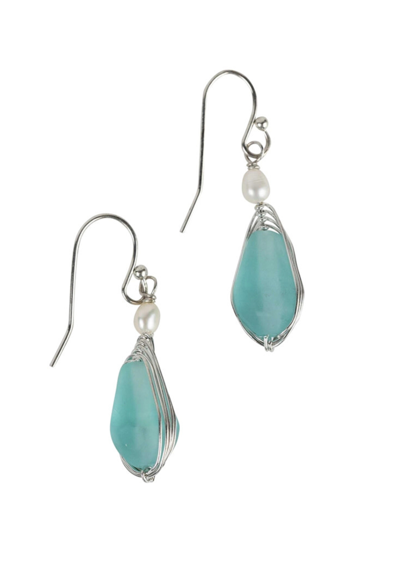 Ten Thousand Villages Aqua Pearl Silver Drop Earrings