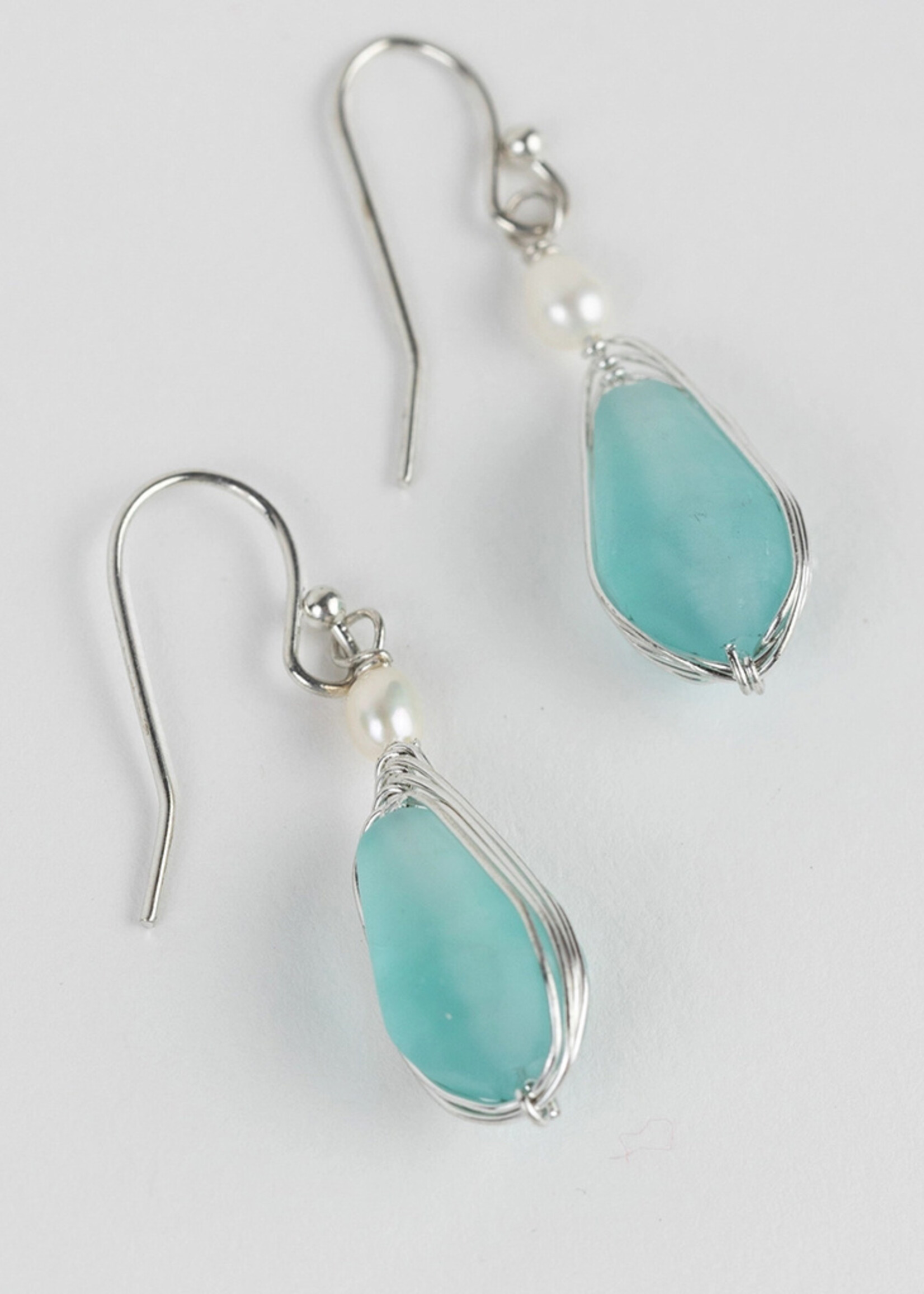 Ten Thousand Villages Aqua Pearl Silver Drop Earrings