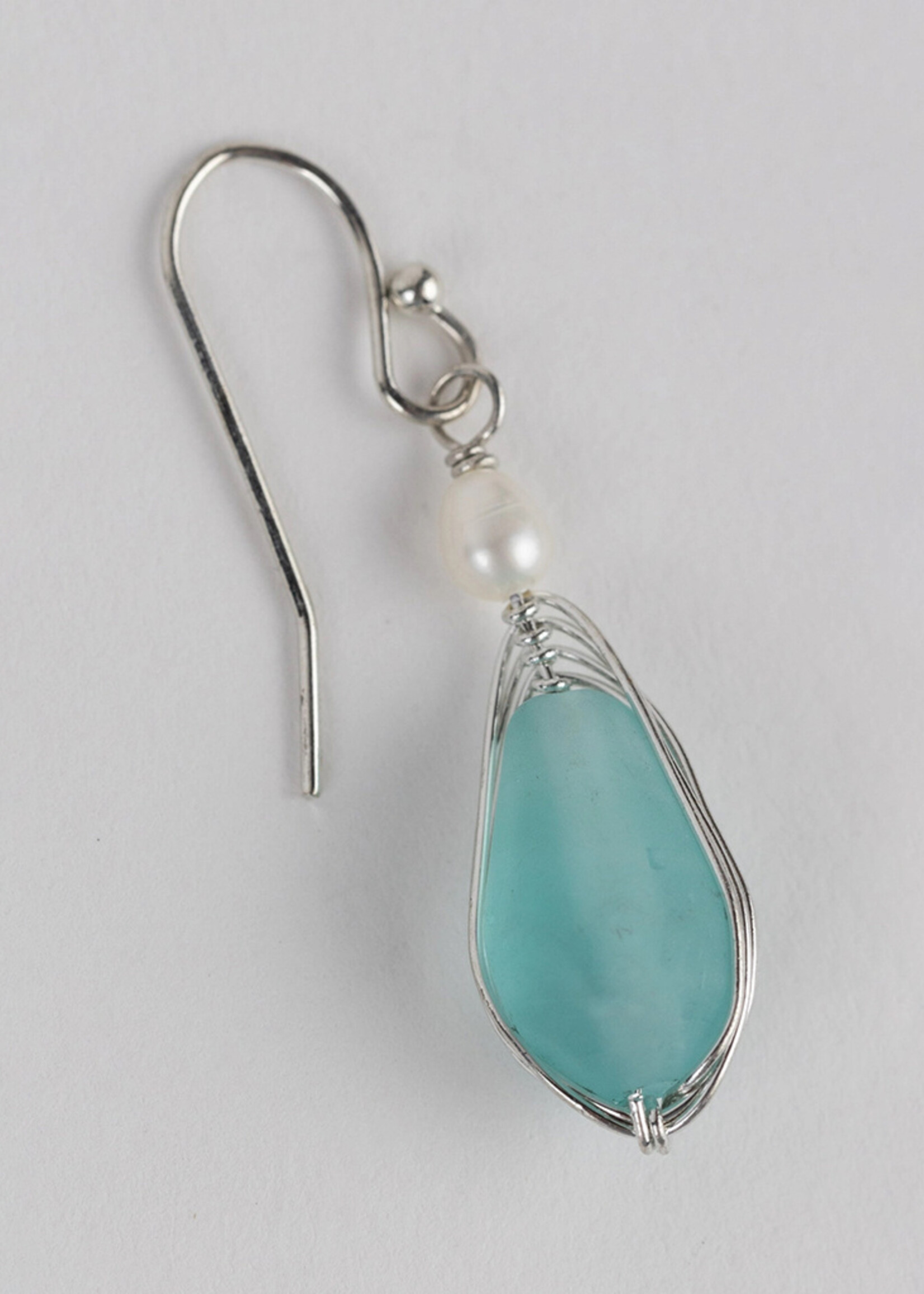 Ten Thousand Villages Aqua Pearl Silver Drop Earrings