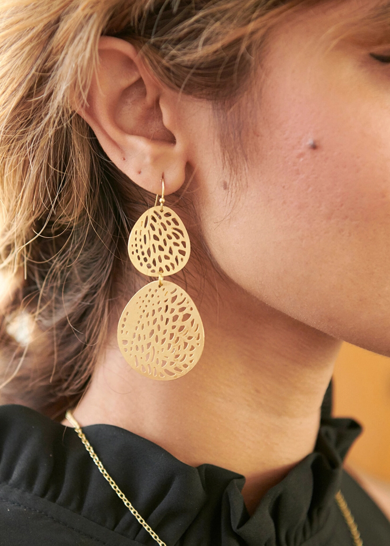 WorldFinds Stenciled Leaf Earrings