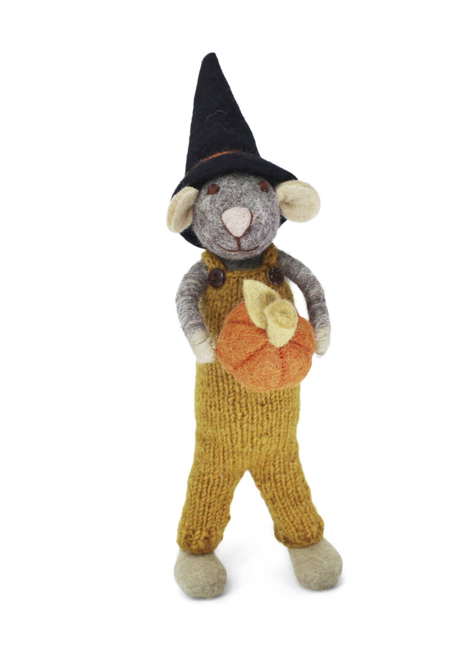 Gry and Sif Large Felt Mouse - Grey with Pumpkin