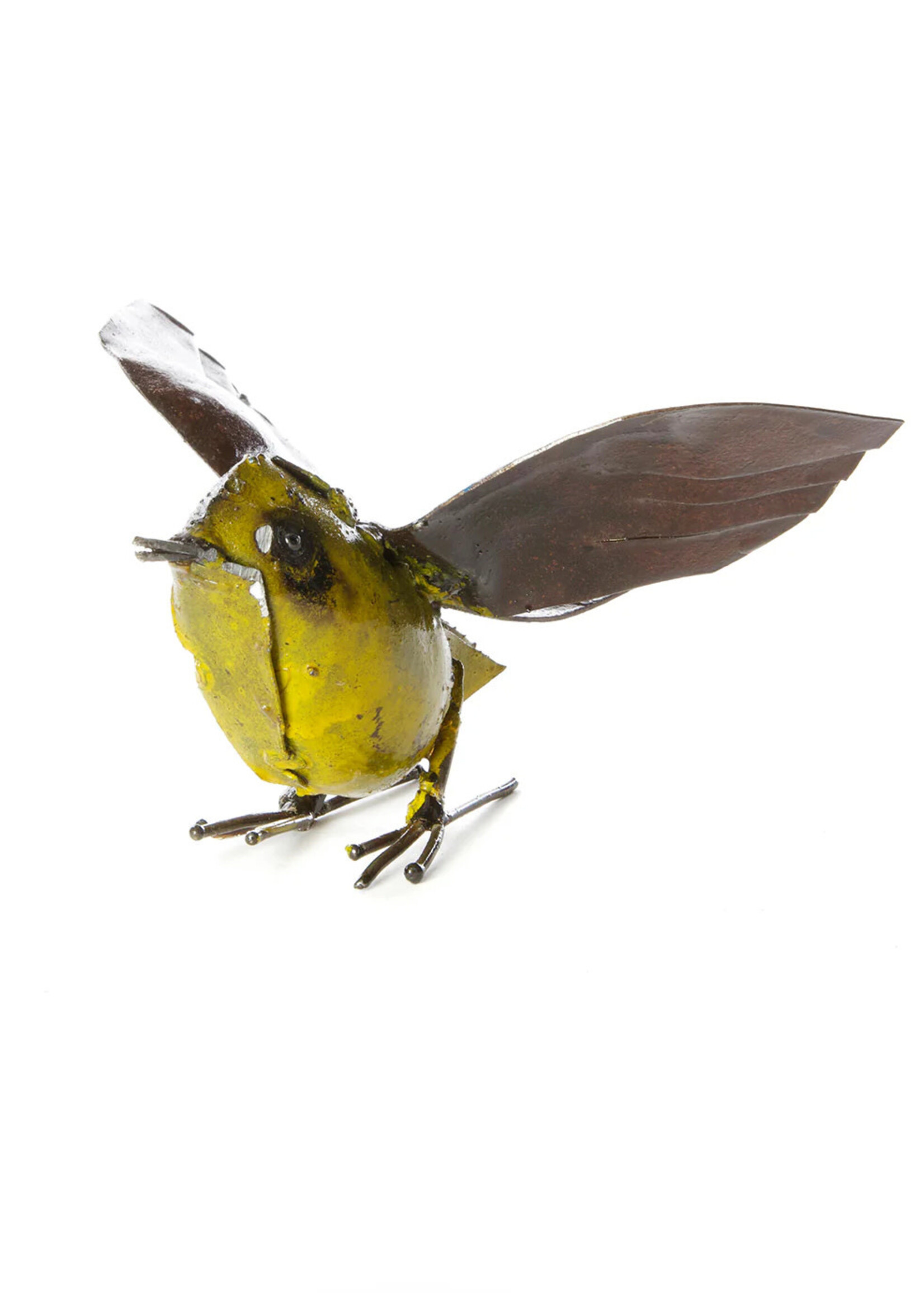 African Modern Yellow Fluttering Bird Metal Sculpture
