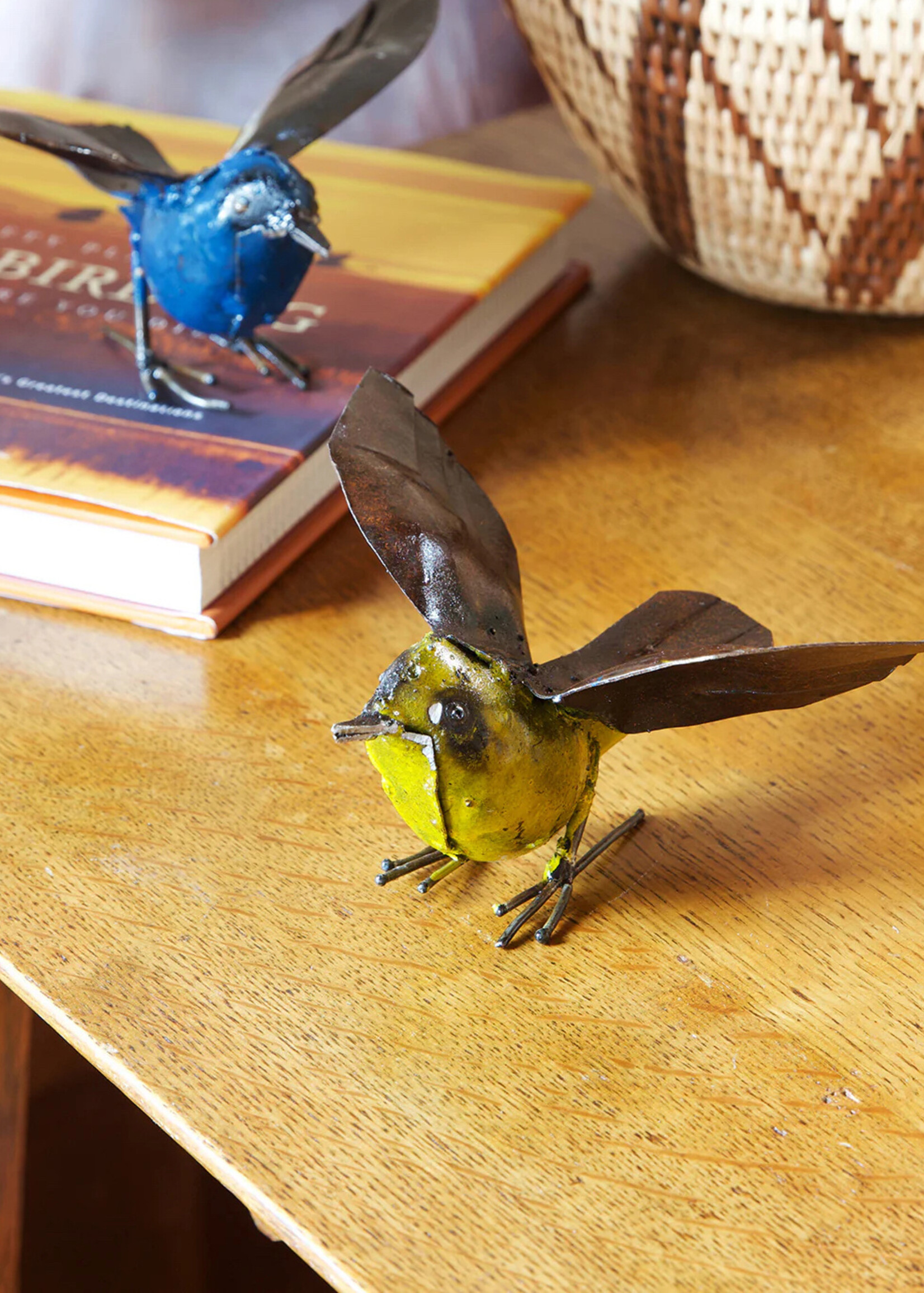 African Modern Yellow Fluttering Bird Metal Sculpture