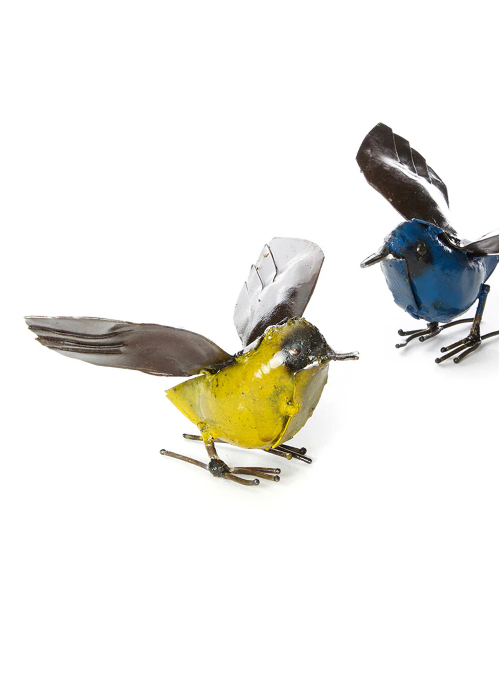 African Modern Yellow Fluttering Bird Metal Sculpture