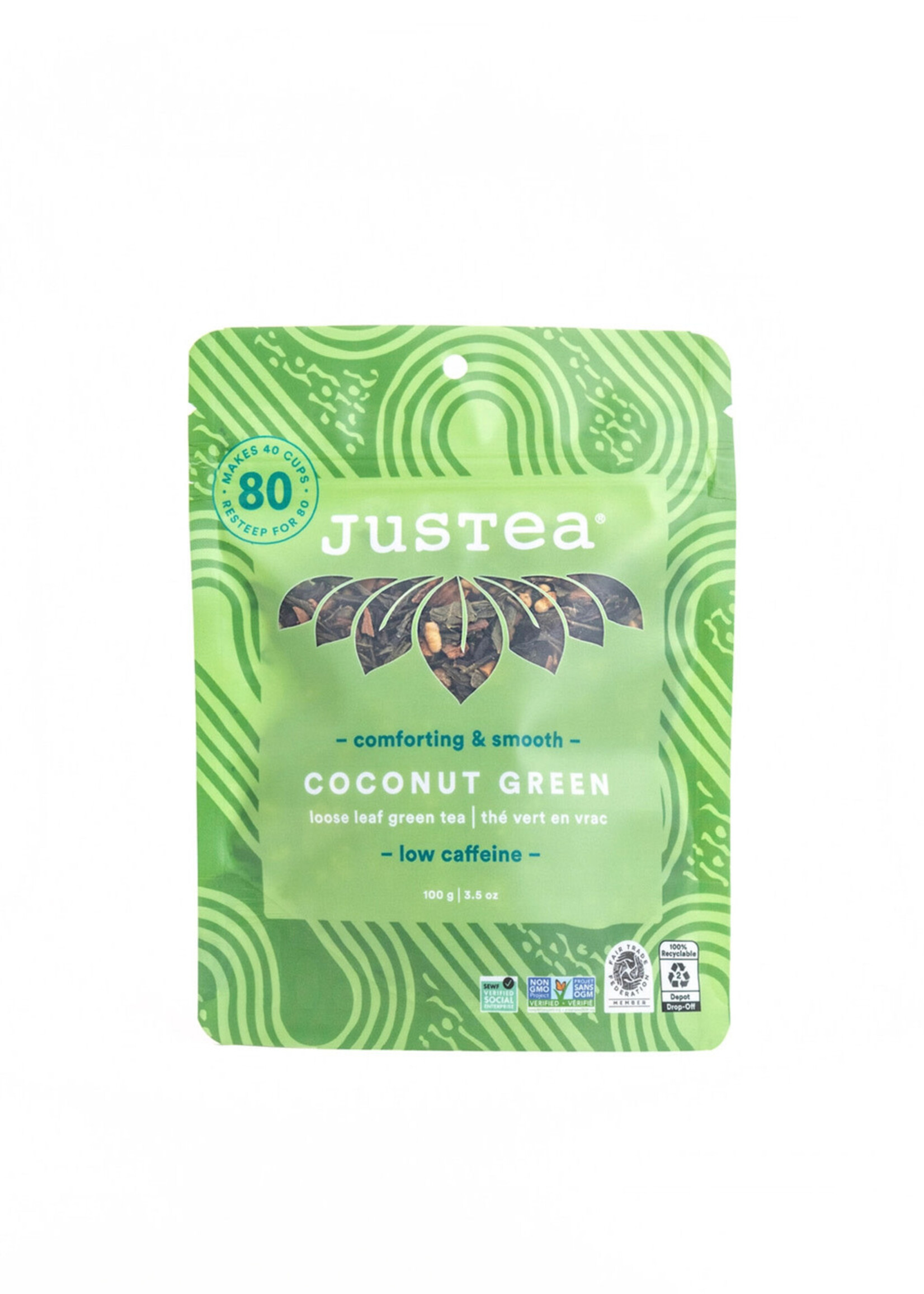 JusTea Coconut Green Loose Leaf Tea - Pouch