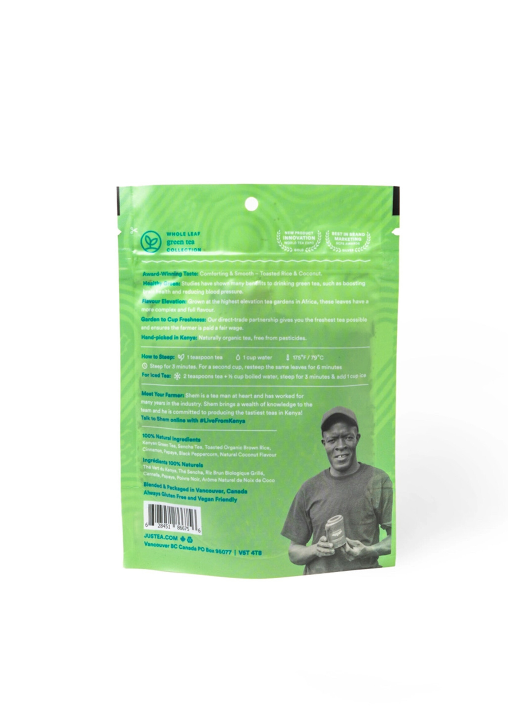 JusTea Coconut Green Loose Leaf Tea - Pouch