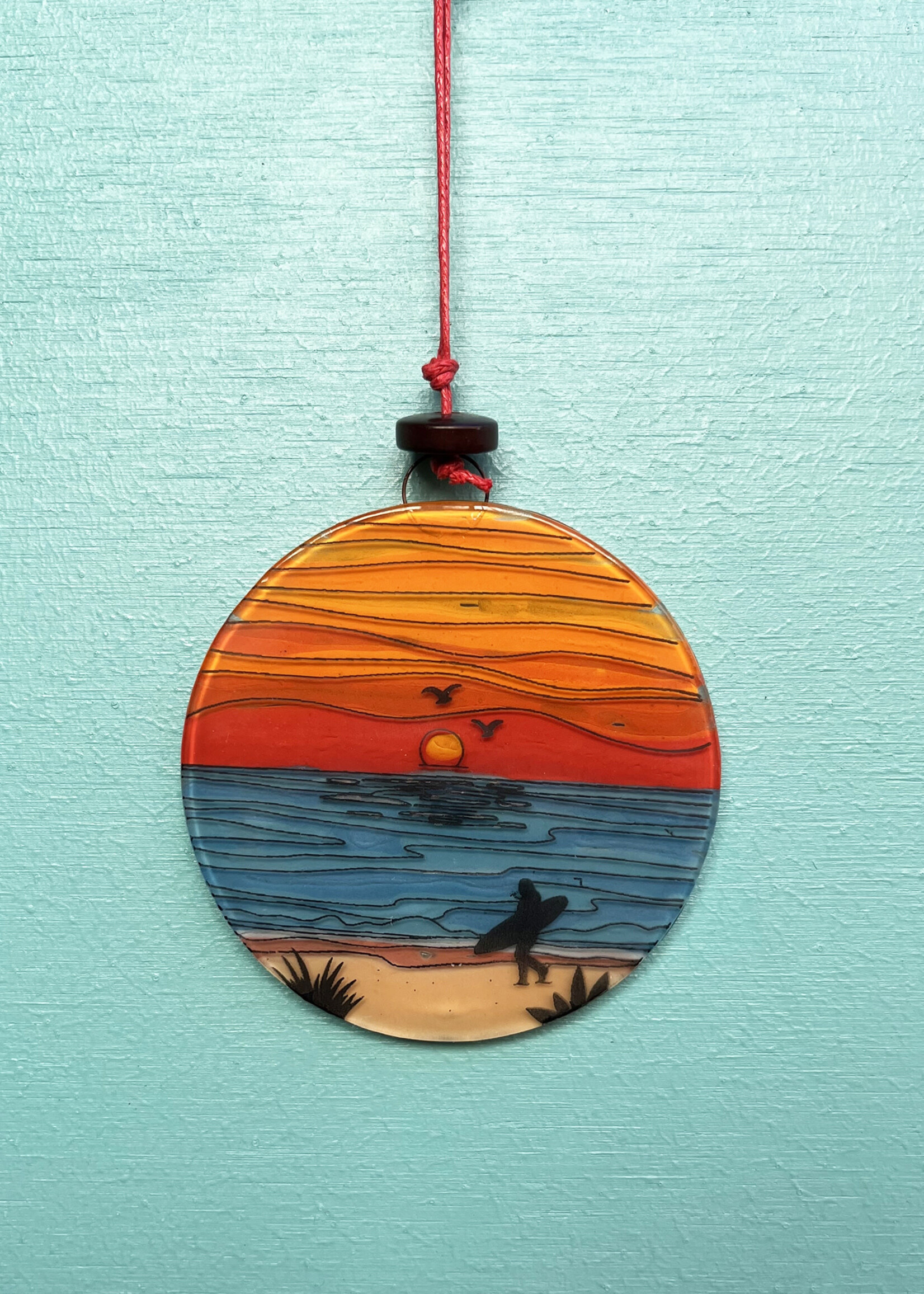 Pampeana Sunset Surfer Glass Ornament