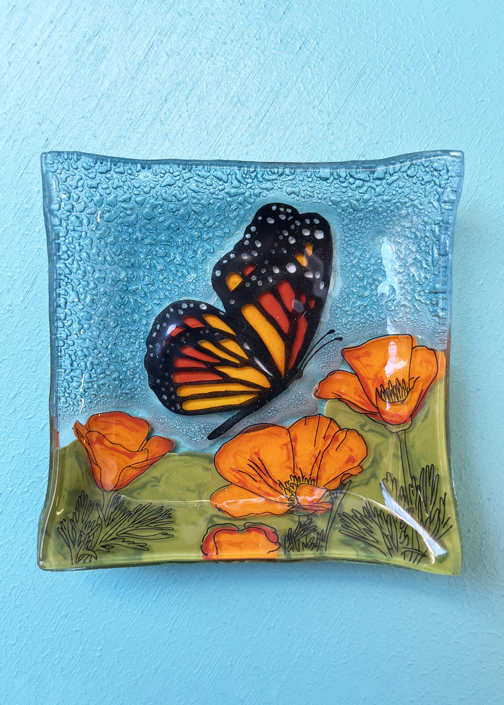 Pampeana Monarch Butterfly and Poppy Square Dish