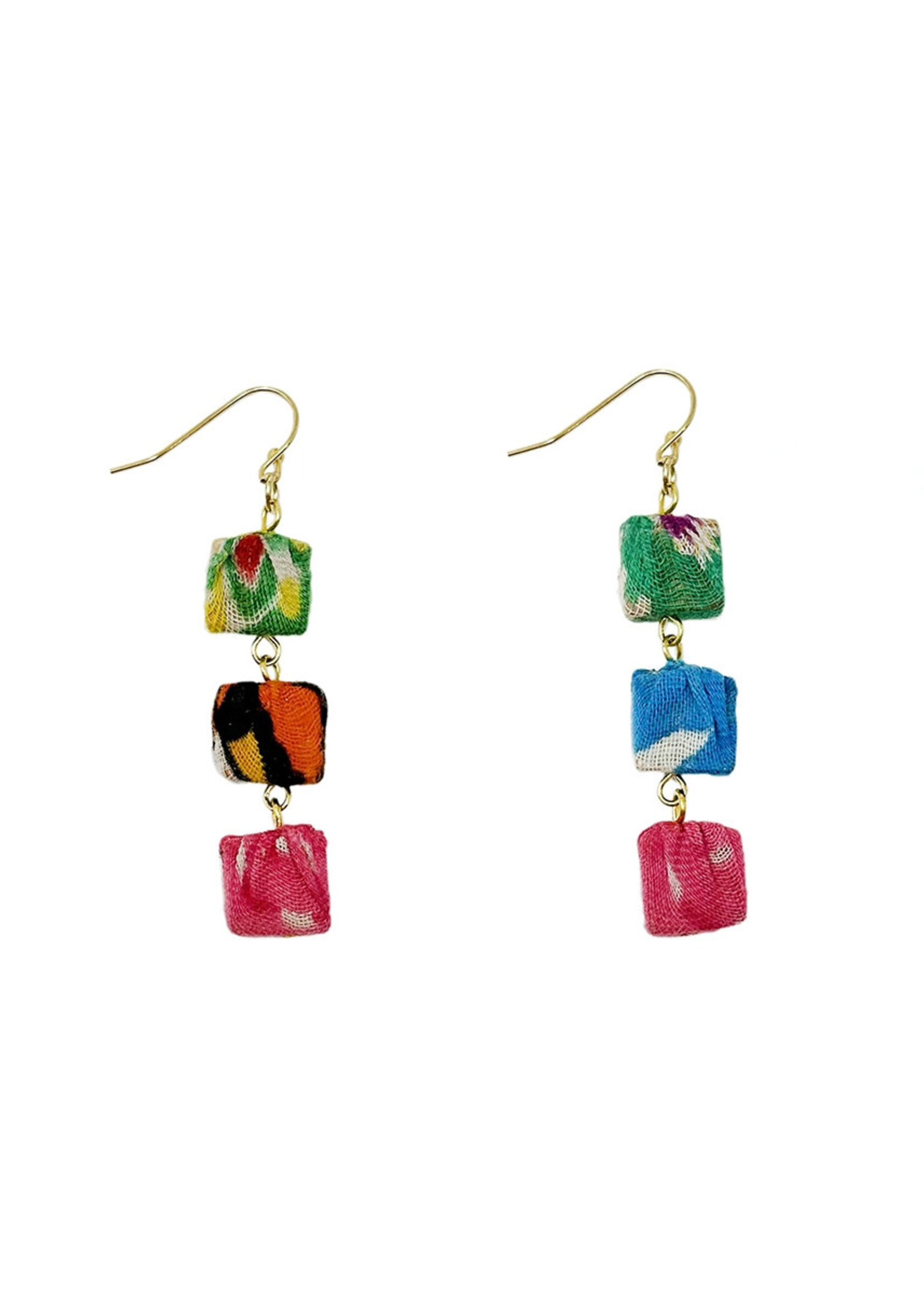 WorldFinds Kantha Fluid Square Trio Earrings