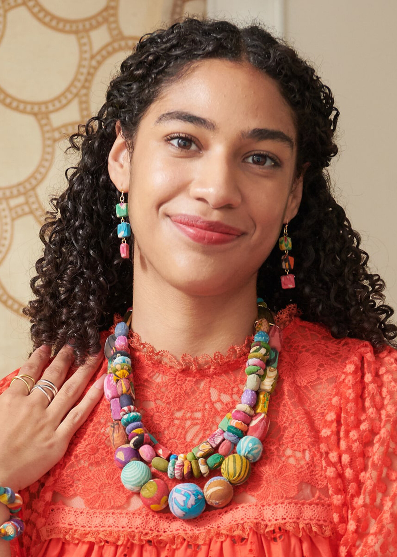 WorldFinds Kantha Fluid Square Trio Earrings