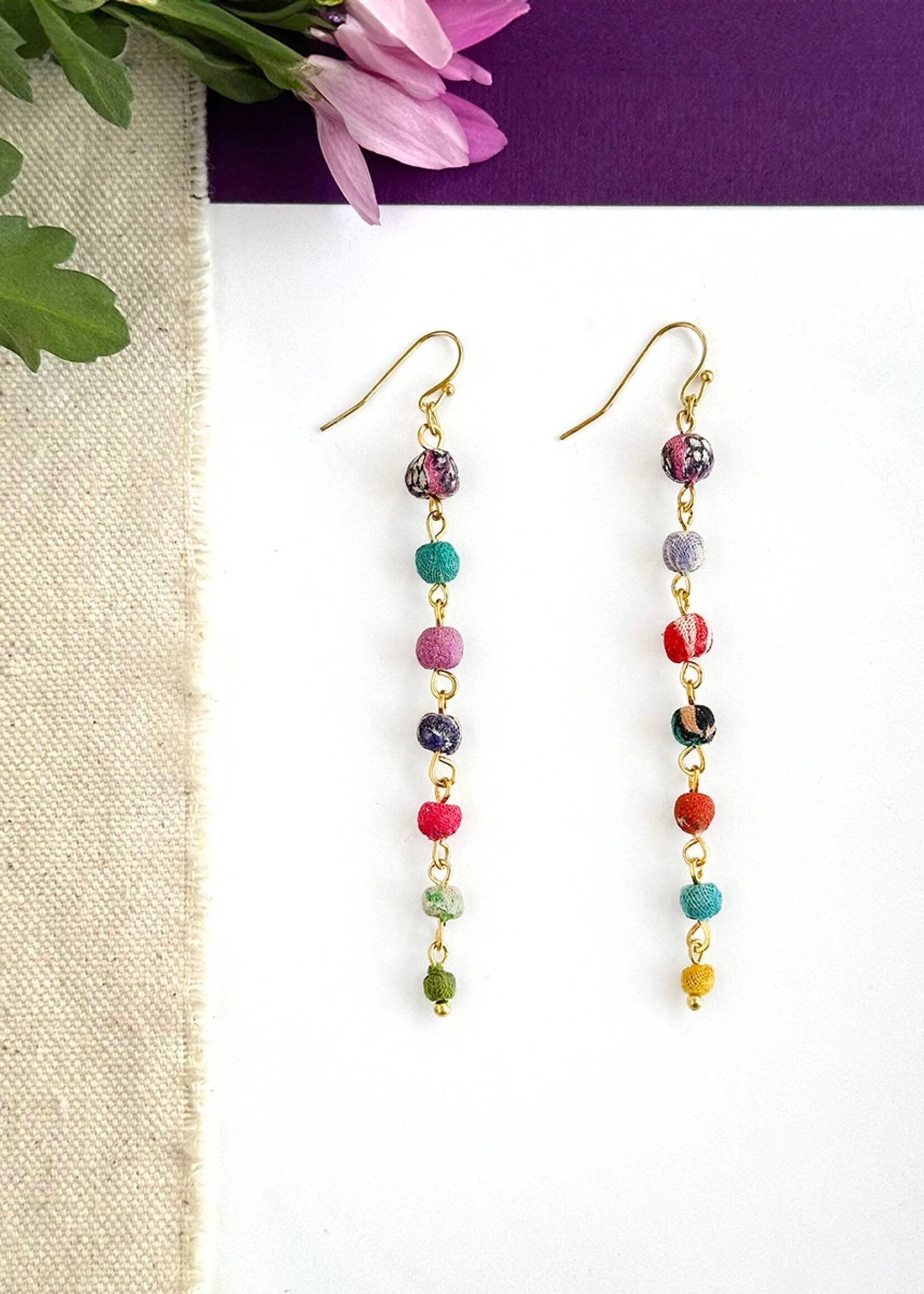WorldFinds Kantha Milieu Linear Earrings