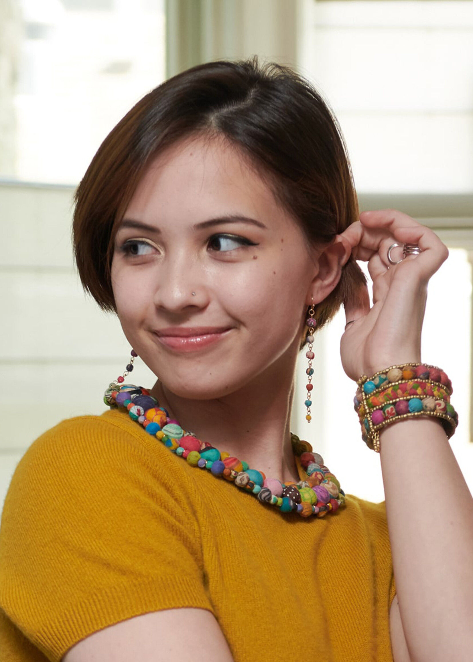 WorldFinds Kantha Milieu Linear Earrings