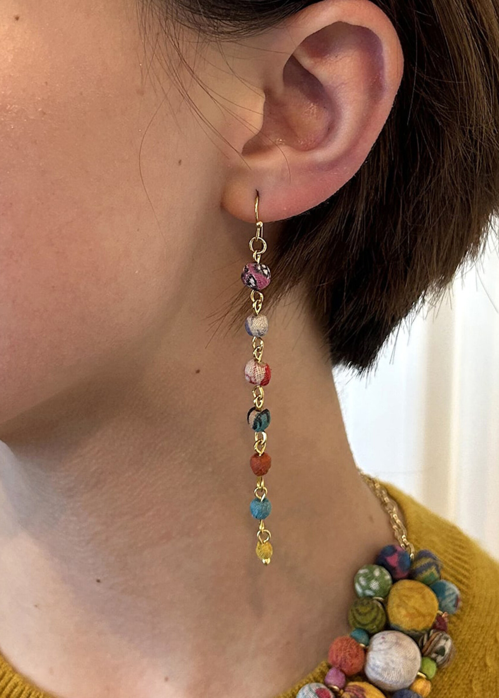 WorldFinds Kantha Milieu Linear Earrings