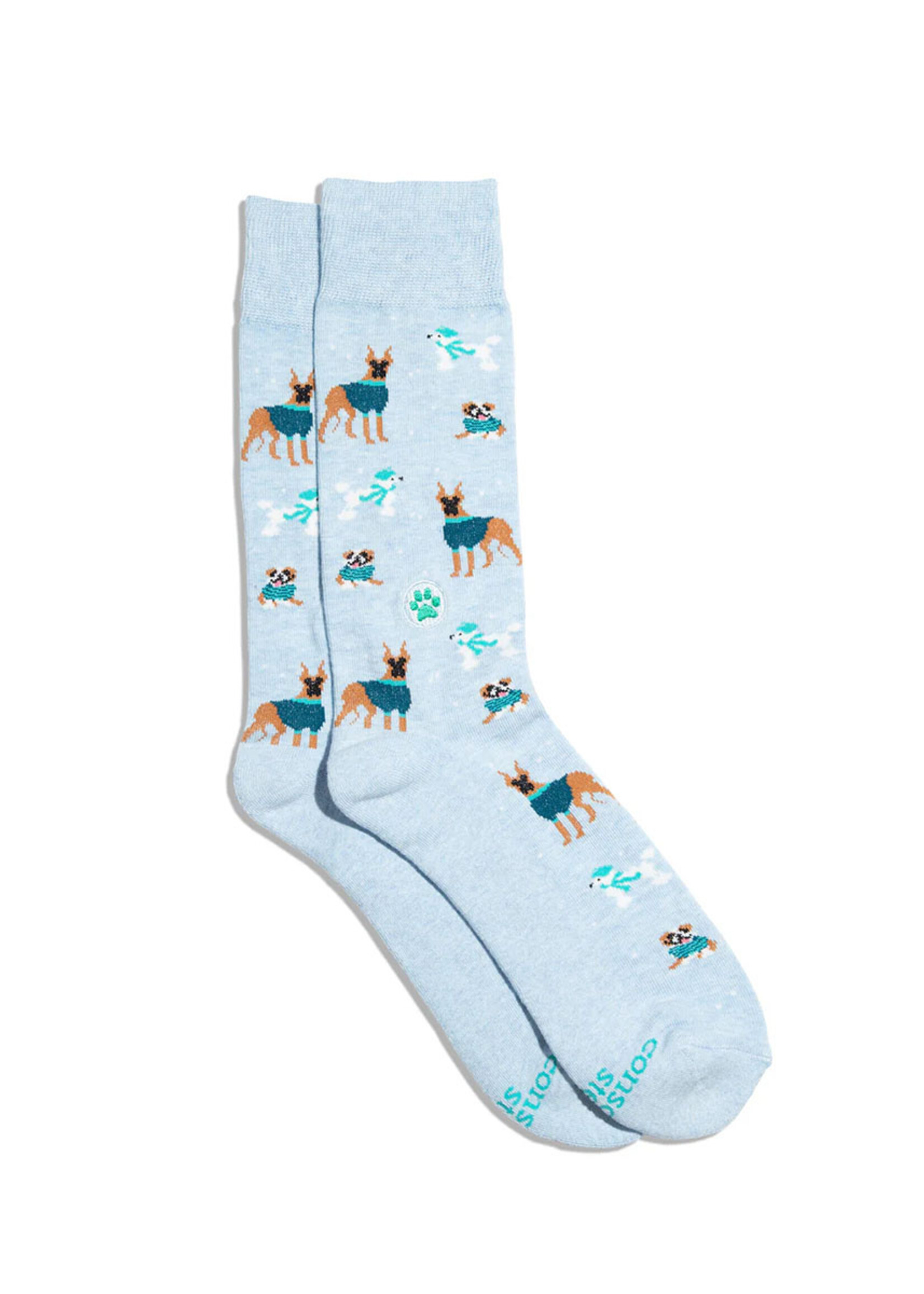 Conscious Step Men's Winter Dog Socks - Light Blue
