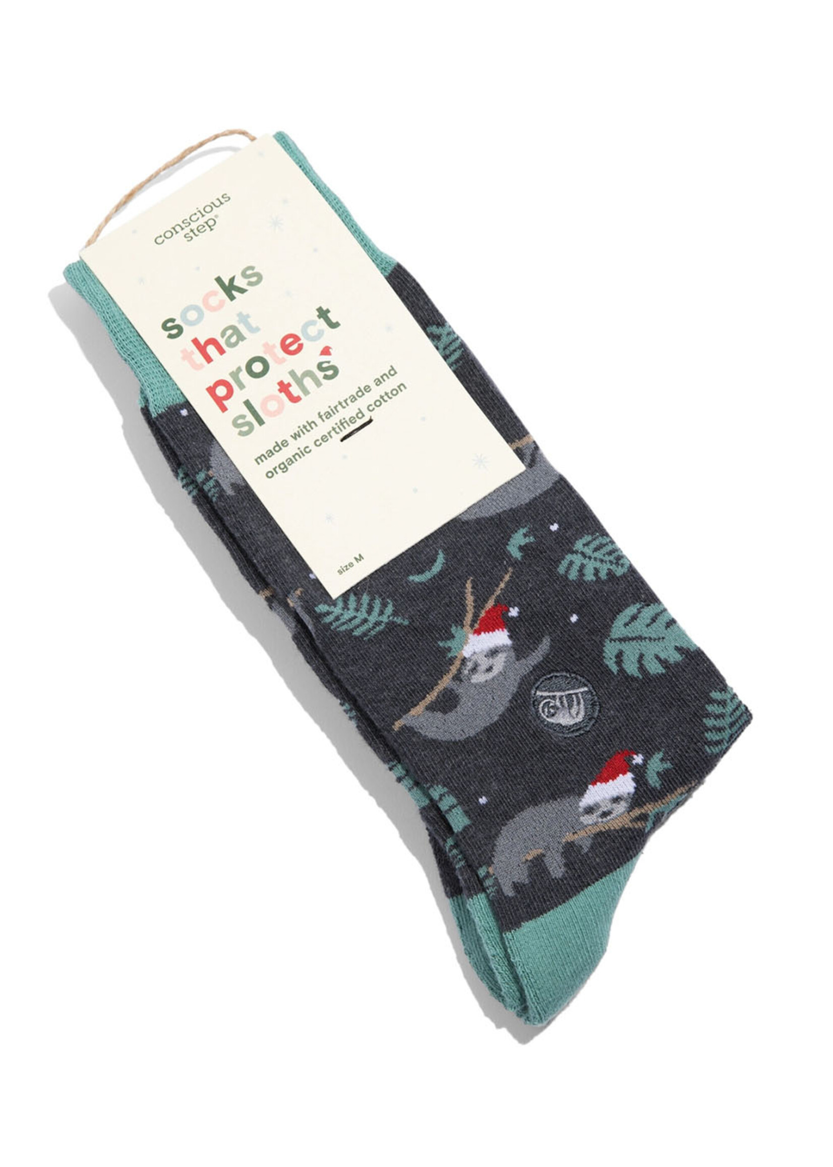 Conscious Step Men's Santa Cap Sloth Socks