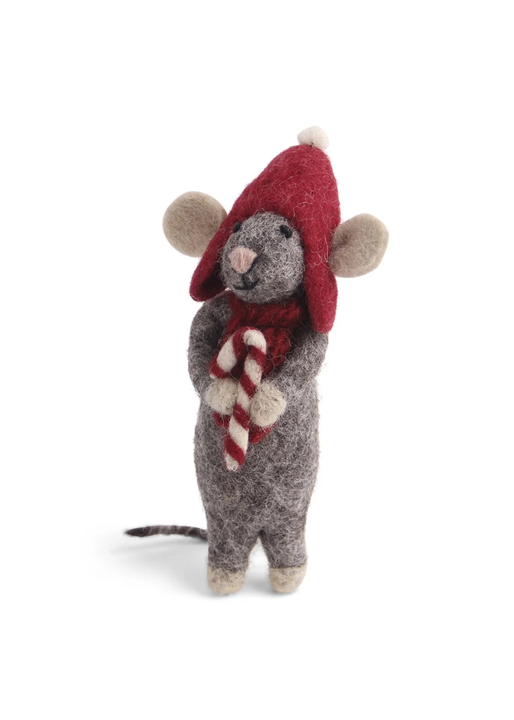 Gry and Sif Felt Grey Mouse Ornament - Candy Cane