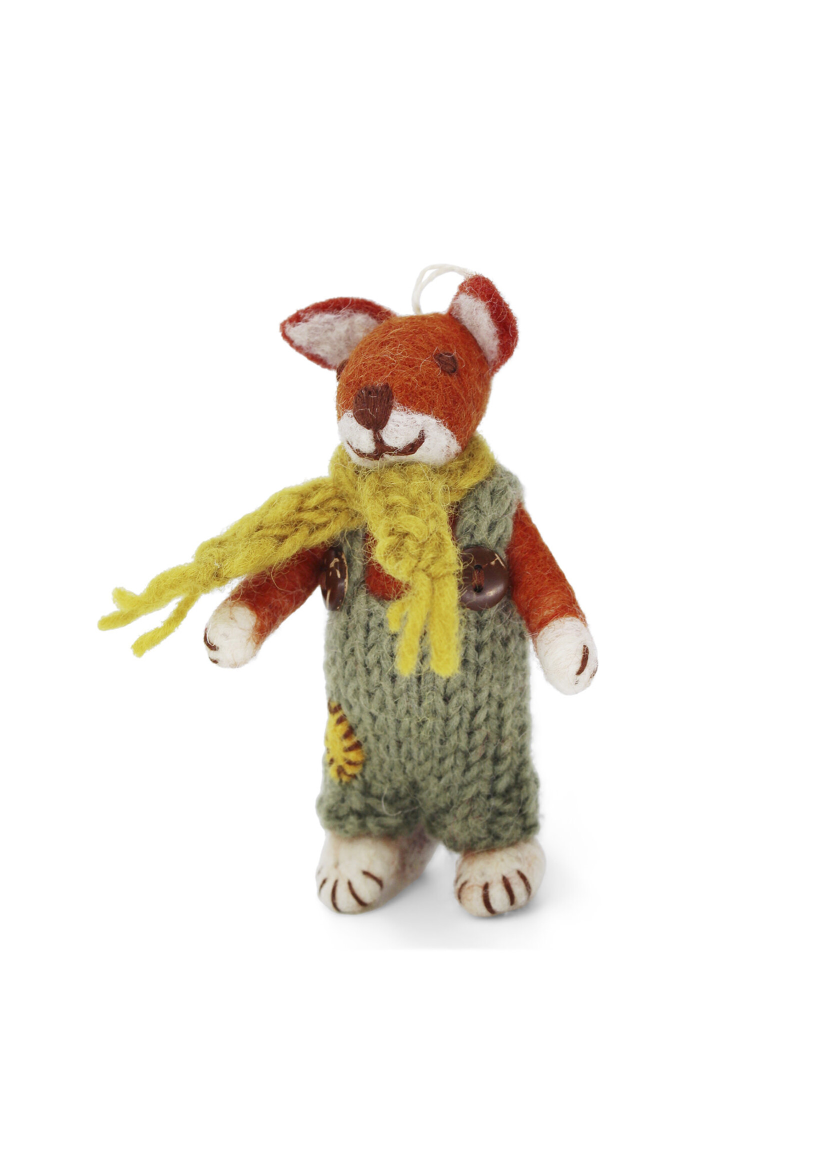 Gry and Sif Felt Fox Ornament - Green Pants and Scarf