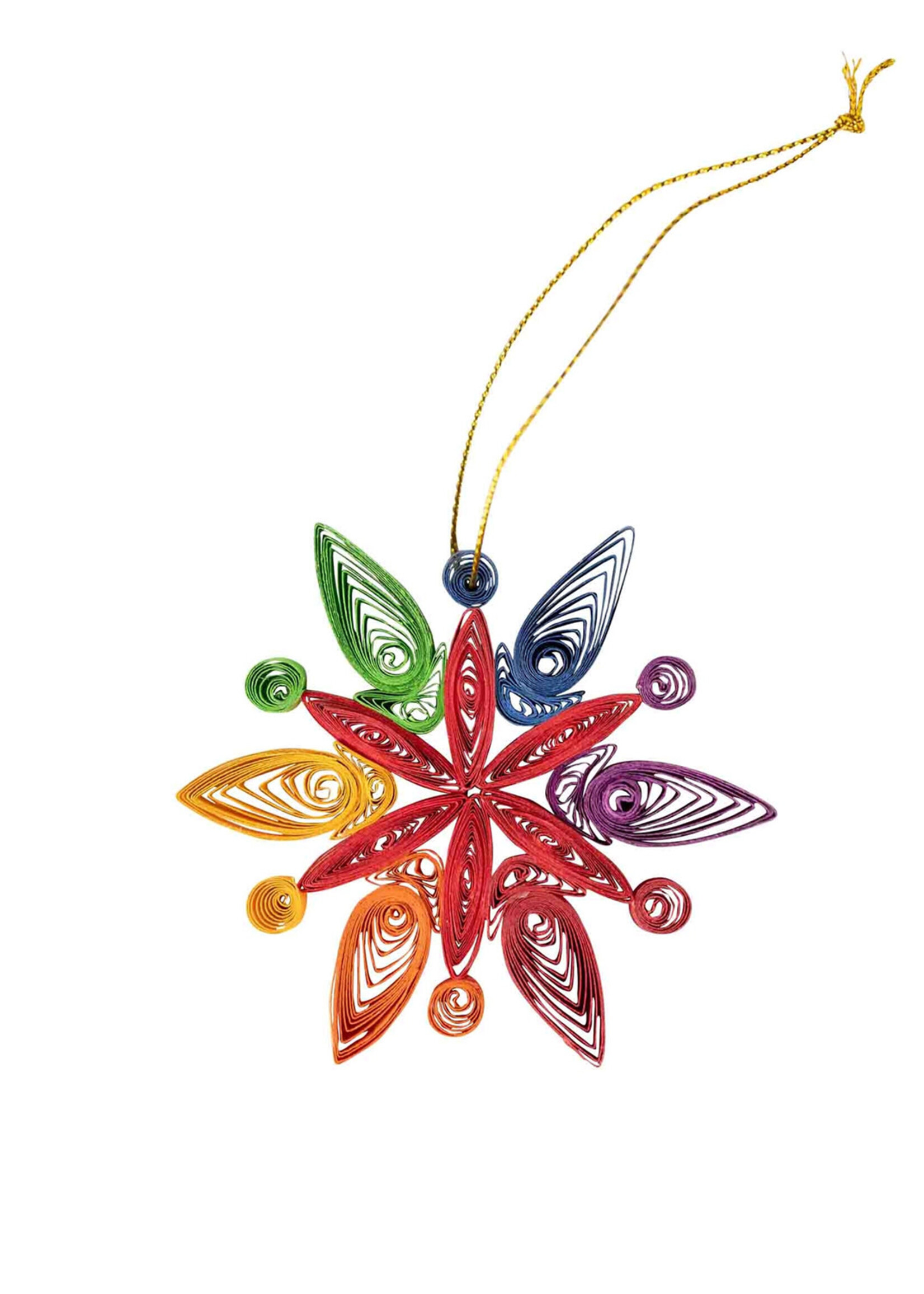 Ten Thousand Villages Quilled Rainbow Snowflake Ornament