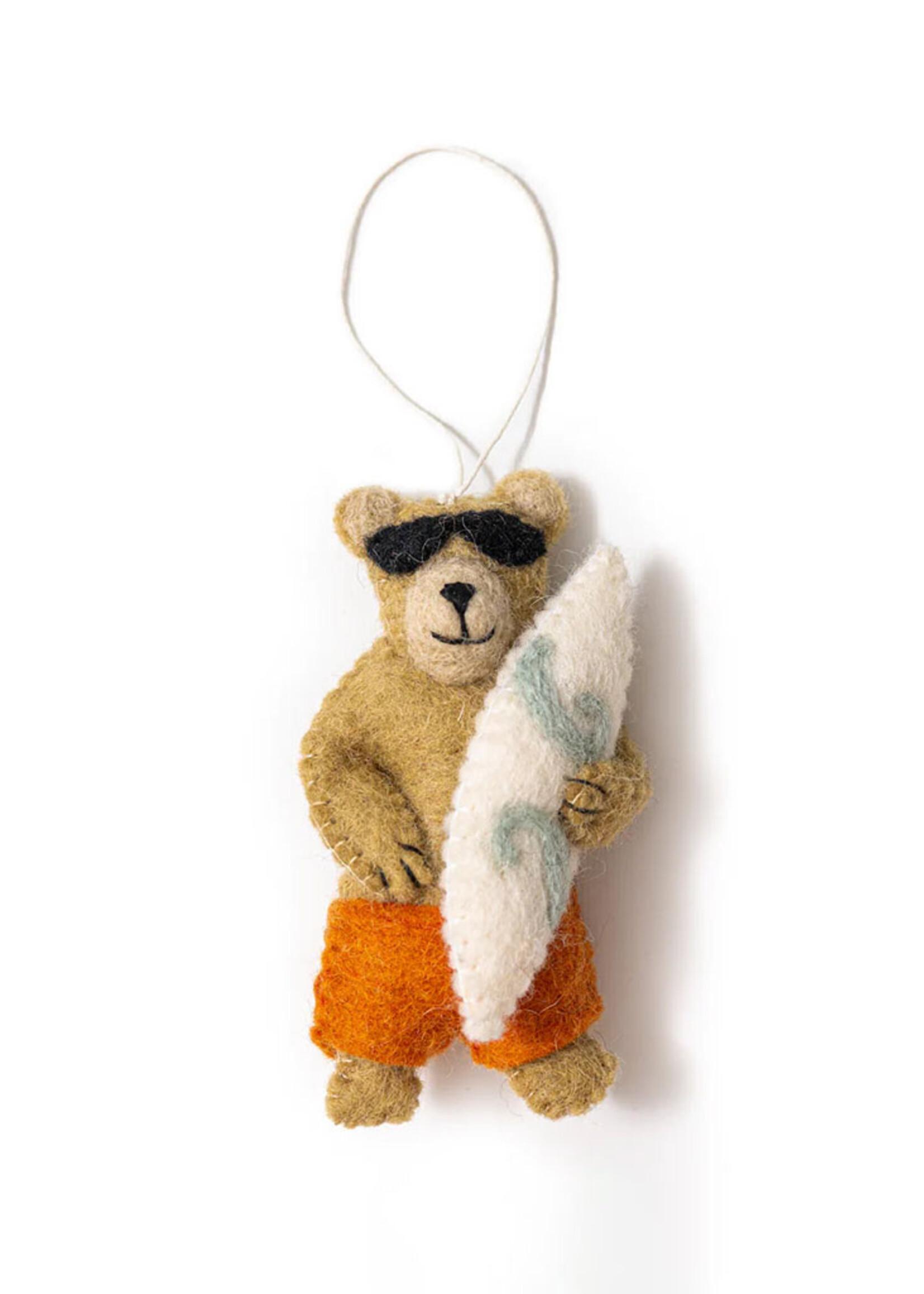 Global Goods Partners FINAL SALE - Felt Surfer Bear Ornament
