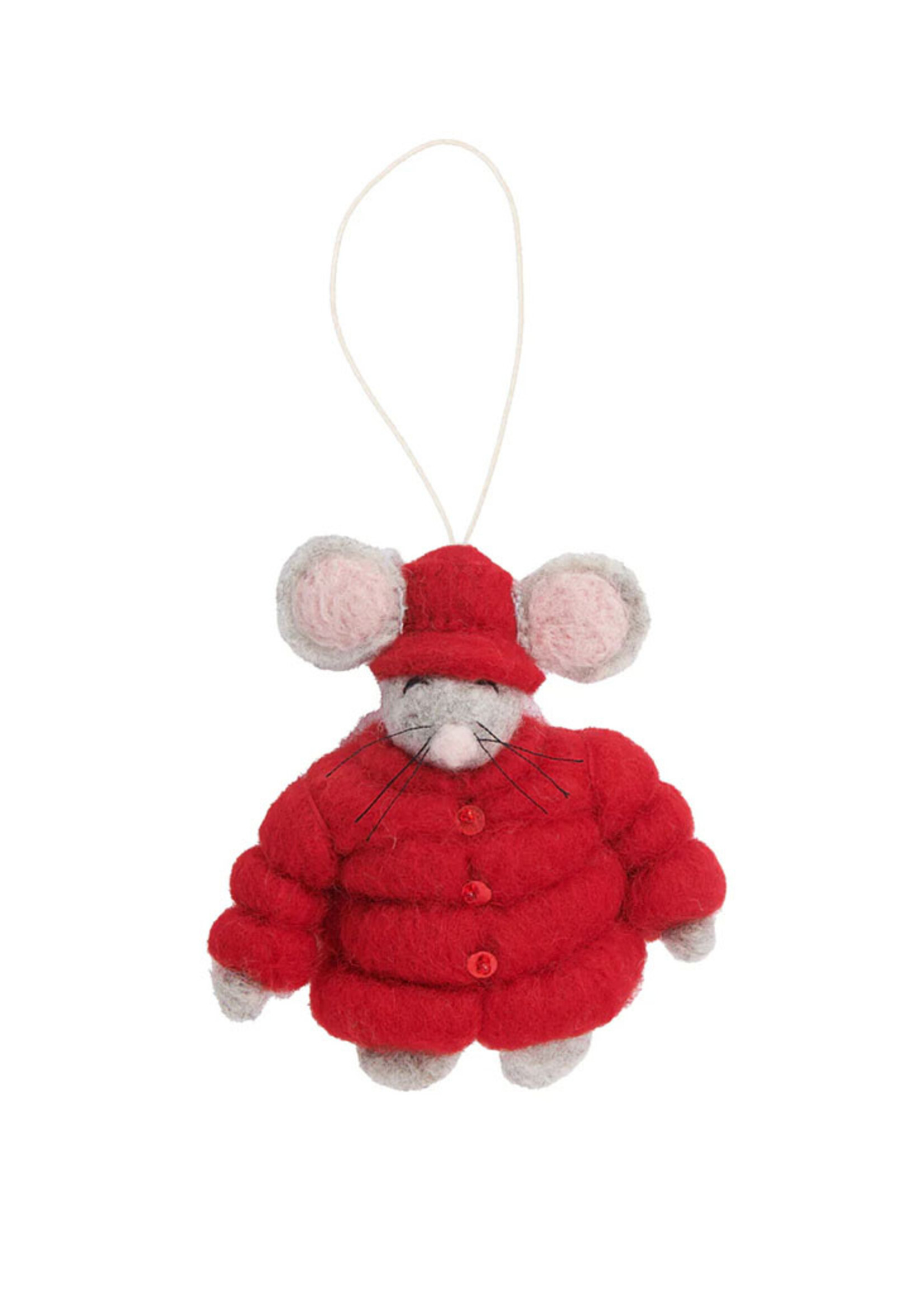 Global Goods Partners Felt Puffer Coat Mouse Ornament - Red