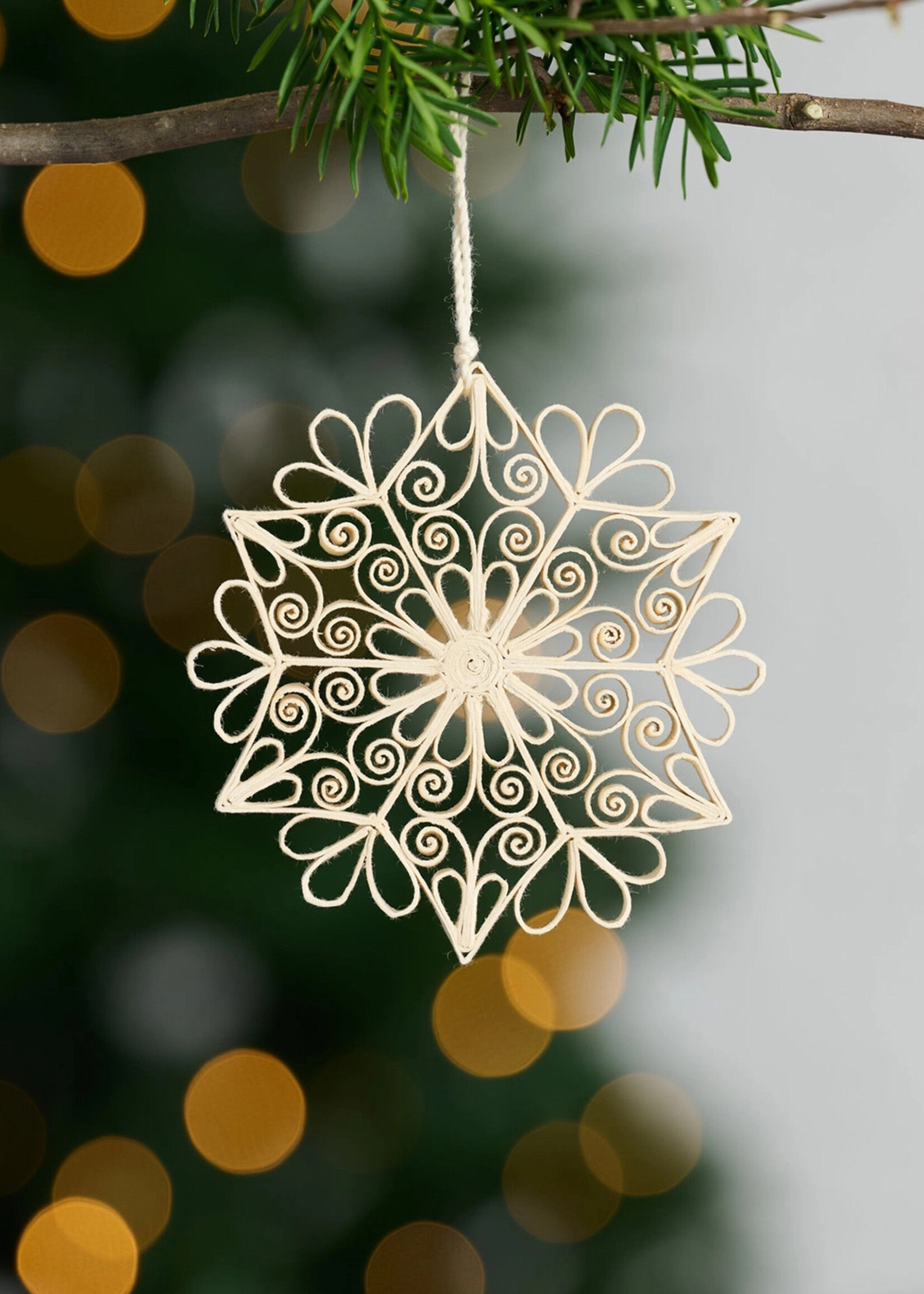 Ten Thousand Villages Quilled Cream Snowflake Ornament