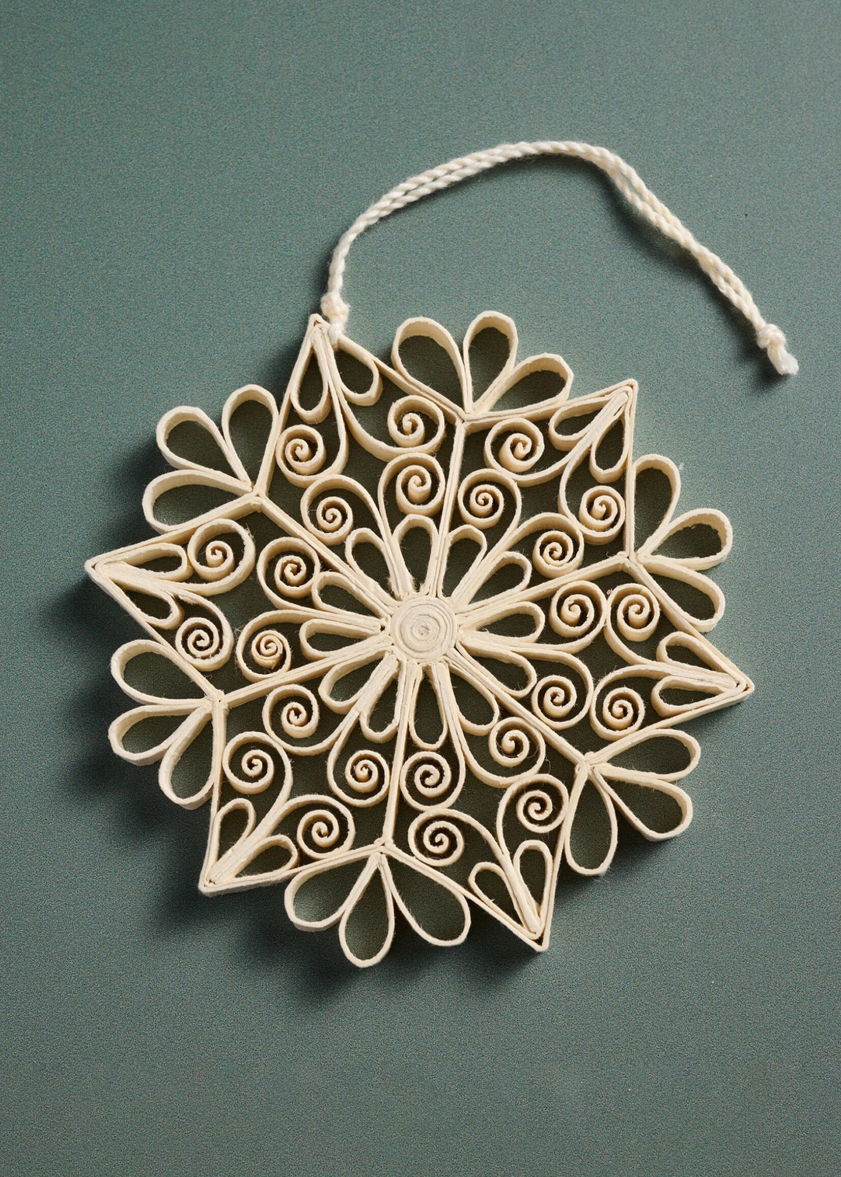 Ten Thousand Villages Quilled Cream Snowflake Ornament