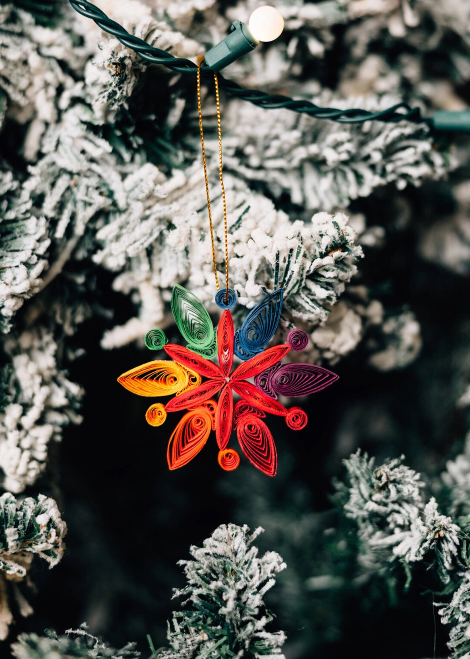Ten Thousand Villages Quilled Rainbow Snowflake Ornament