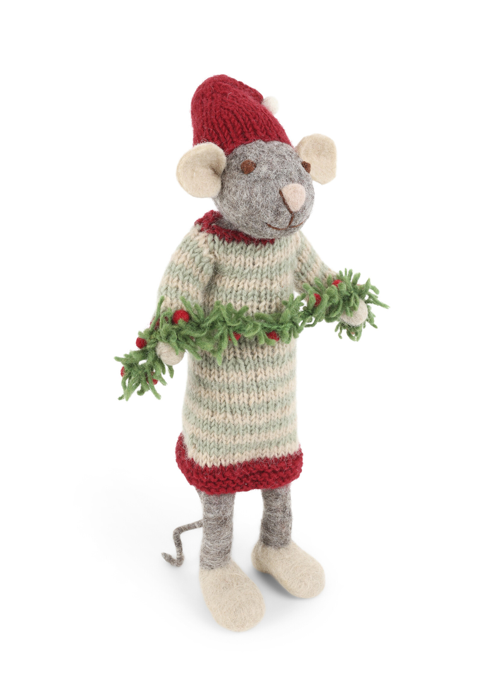 Gry and Sif Large Felt Grey Mouse with Garland