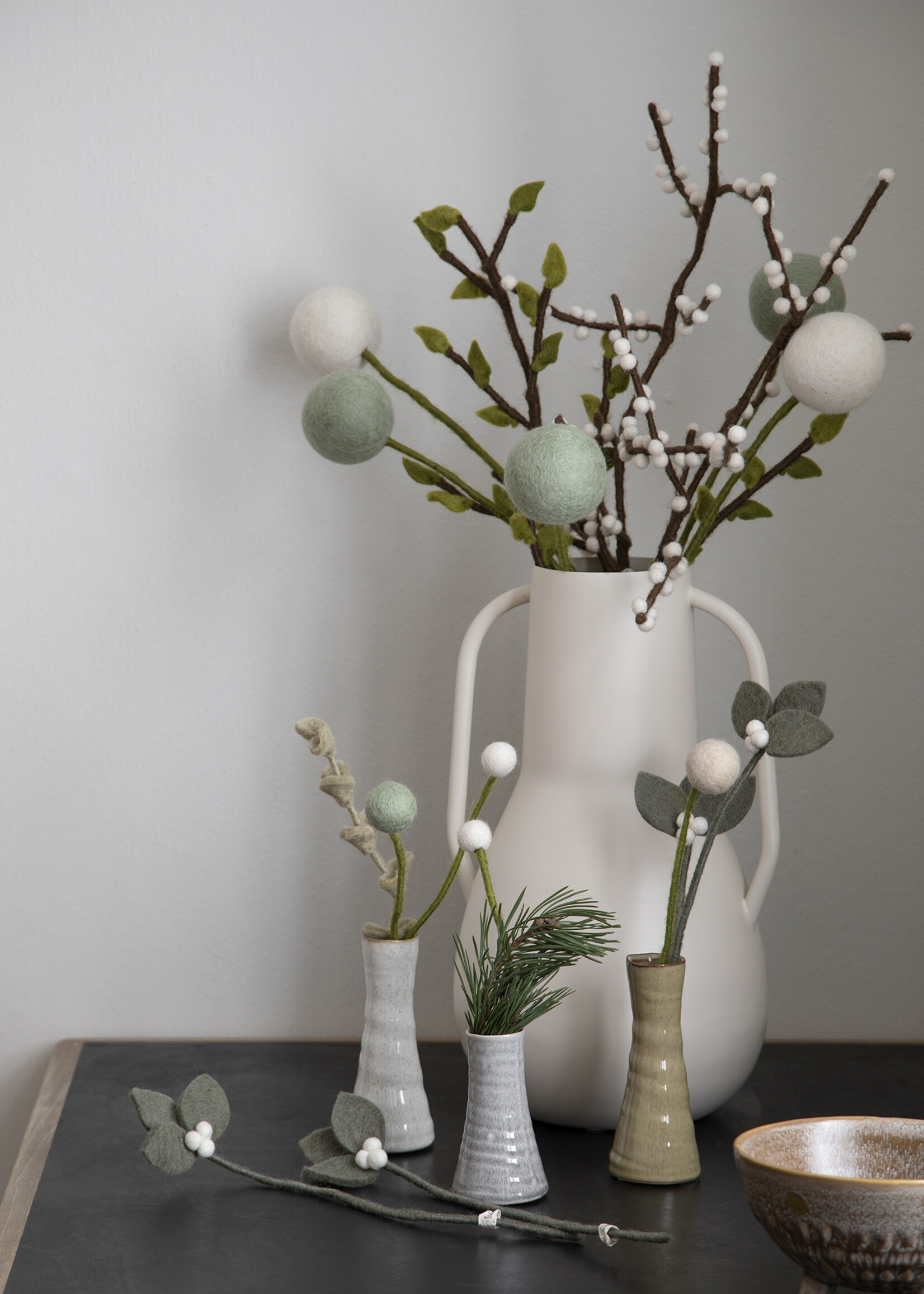 Gry and Sif Felt Branch - Mistletoe with White Berries
