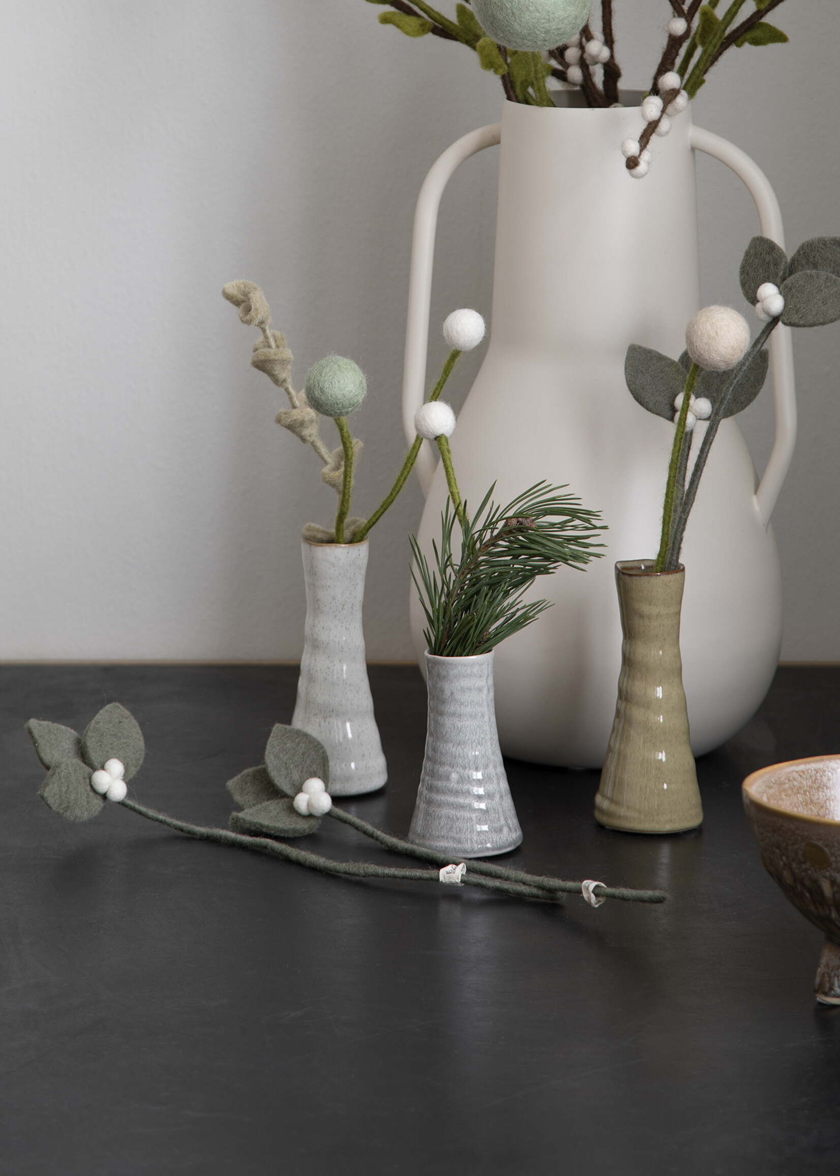 Gry and Sif Felt Branch - Mistletoe with White Berries