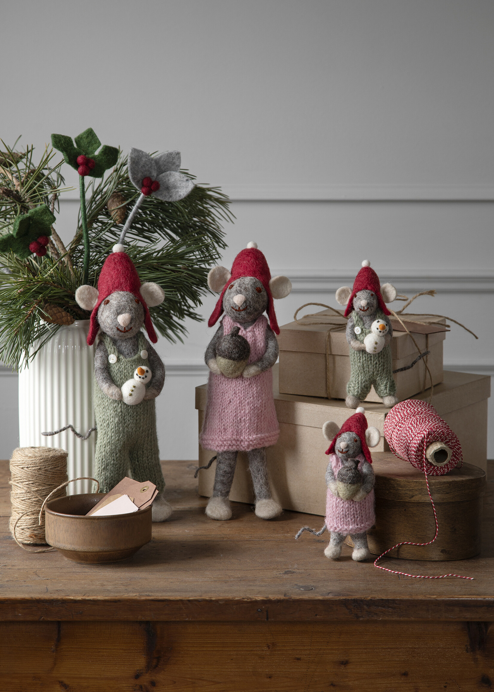 Gry and Sif FINAL SALE - Felt Branch - Grey Leaf with Red Berries