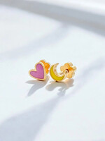 Ethic Goods Pink Heart & Moon Tiny Stud Earrings