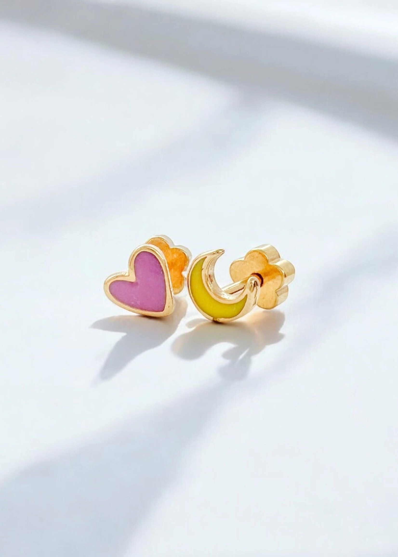Ethic Goods Pink Heart & Moon Tiny Stud Earrings