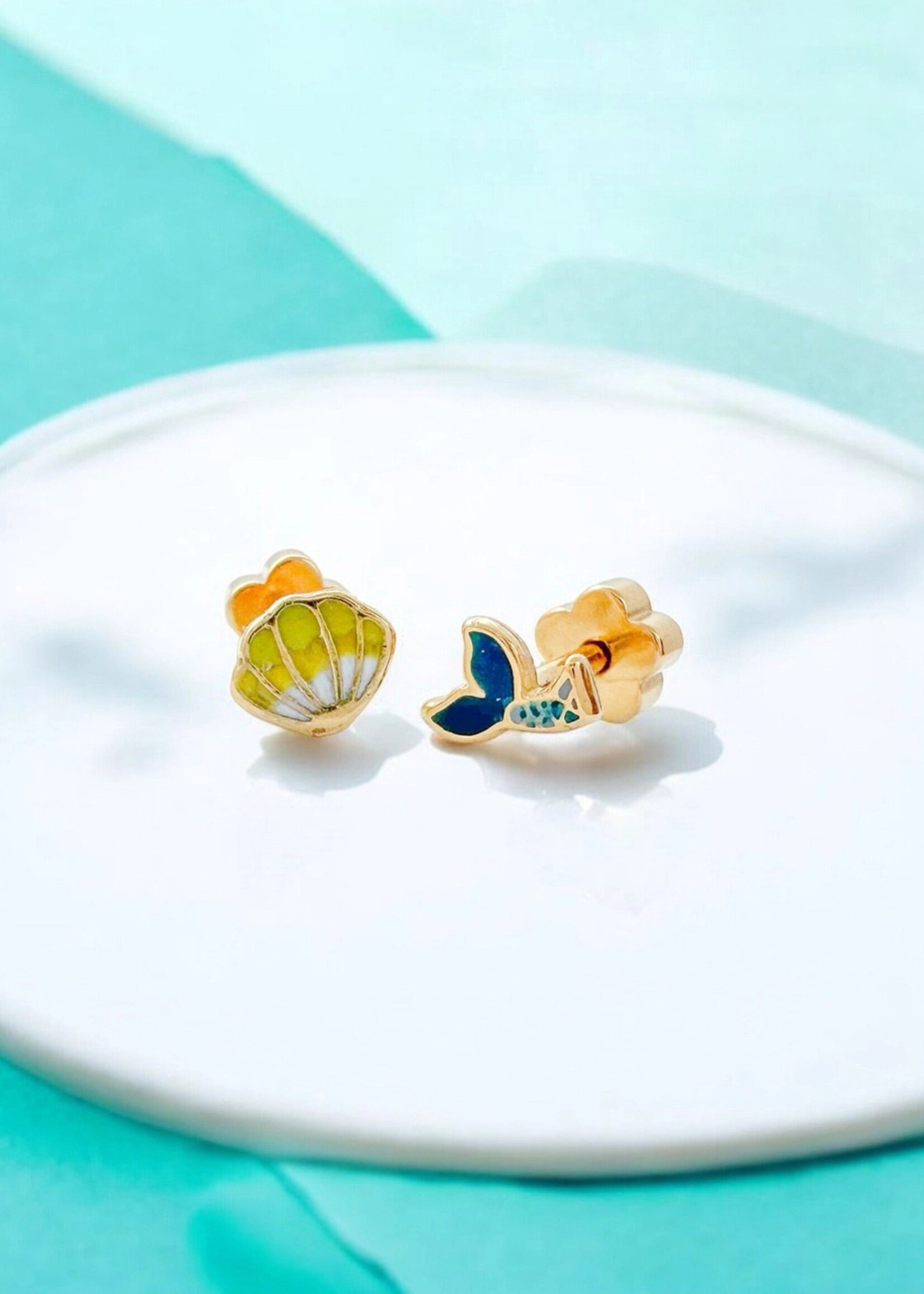 Ethic Goods Mermaid Tail & Shell Tiny Stud Earrings