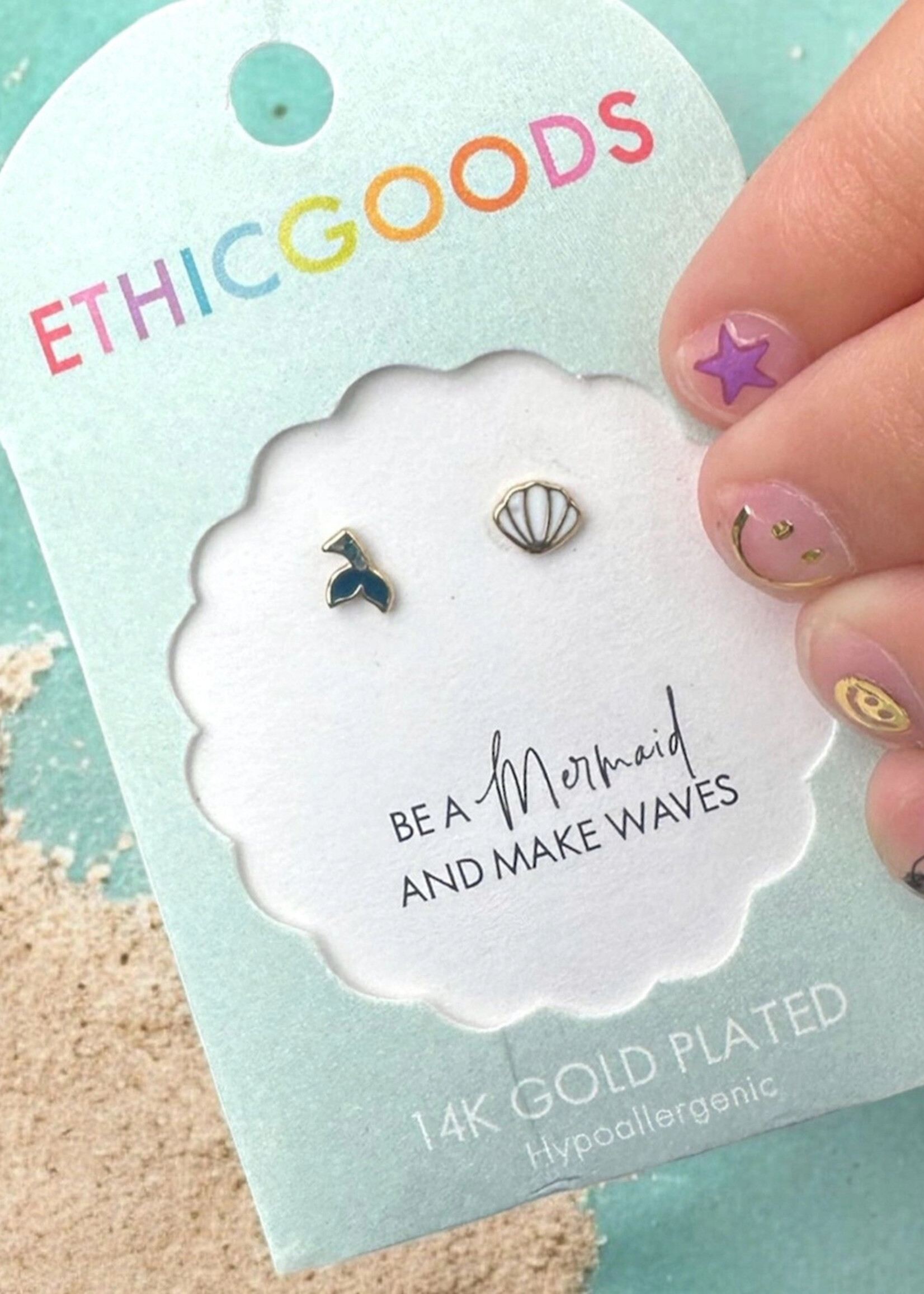 Ethic Goods Mermaid Tail & Shell Tiny Stud Earrings
