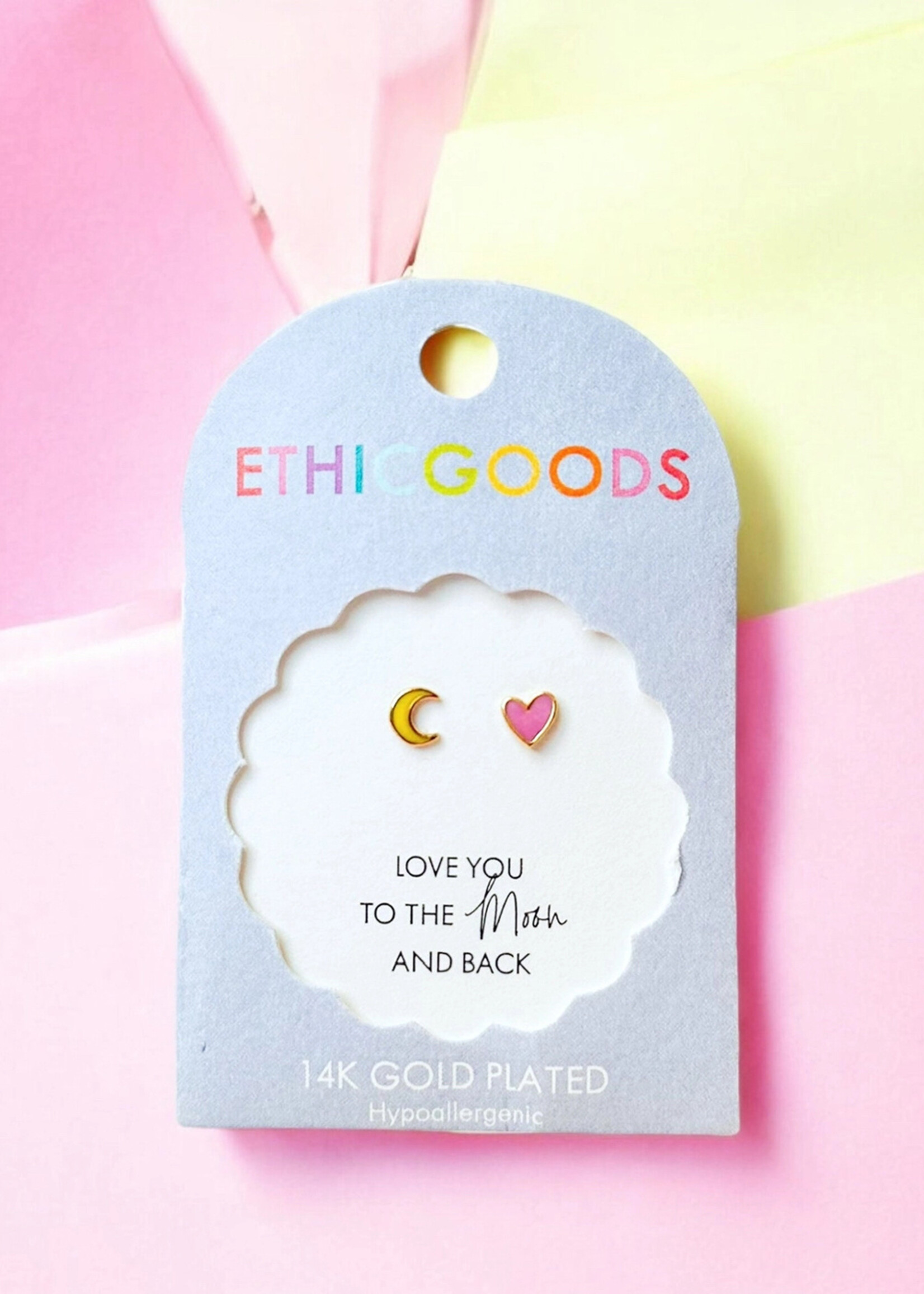 Ethic Goods Pink Heart & Moon Tiny Stud Earrings
