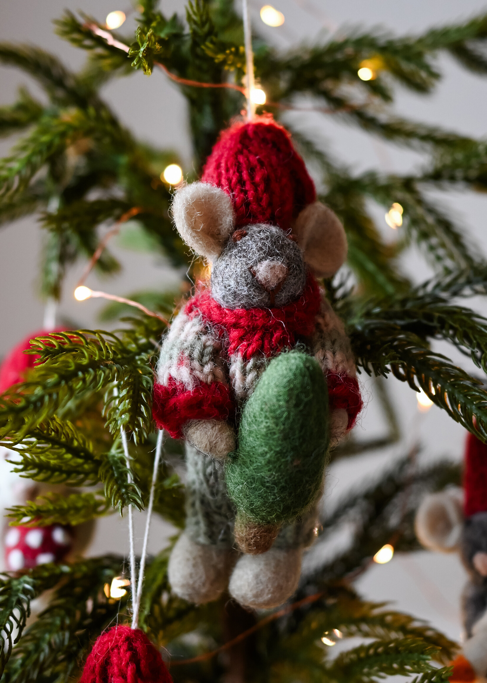Gry and Sif Felt Grey Mouse Ornament - Tree