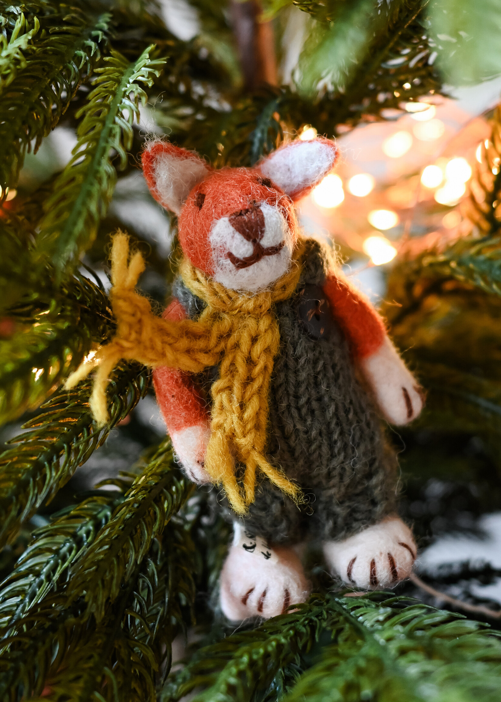 Gry and Sif Felt Fox Ornament - Green Pants and Scarf