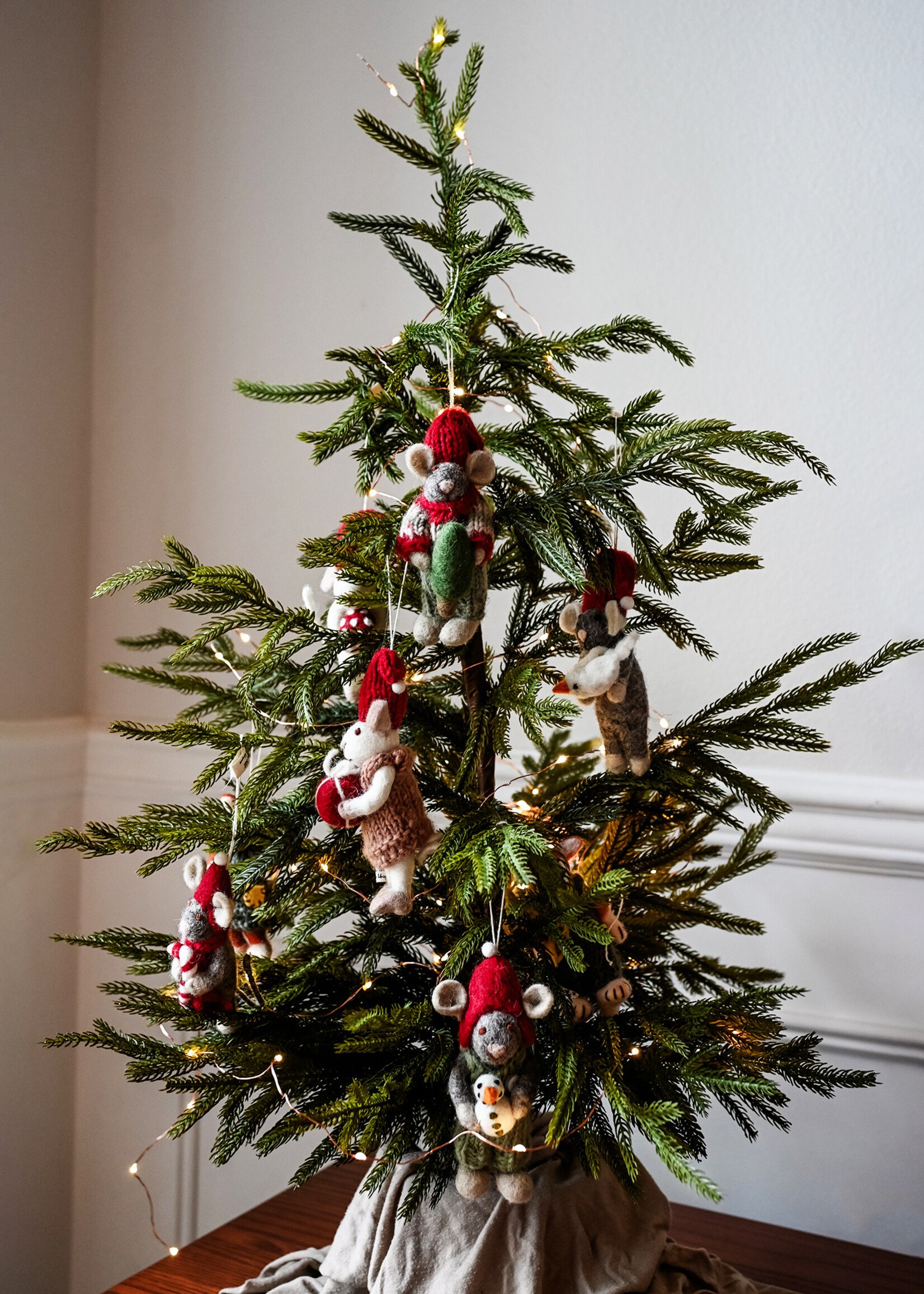 Gry and Sif Felt Grey Mouse Ornament - Candy Cane